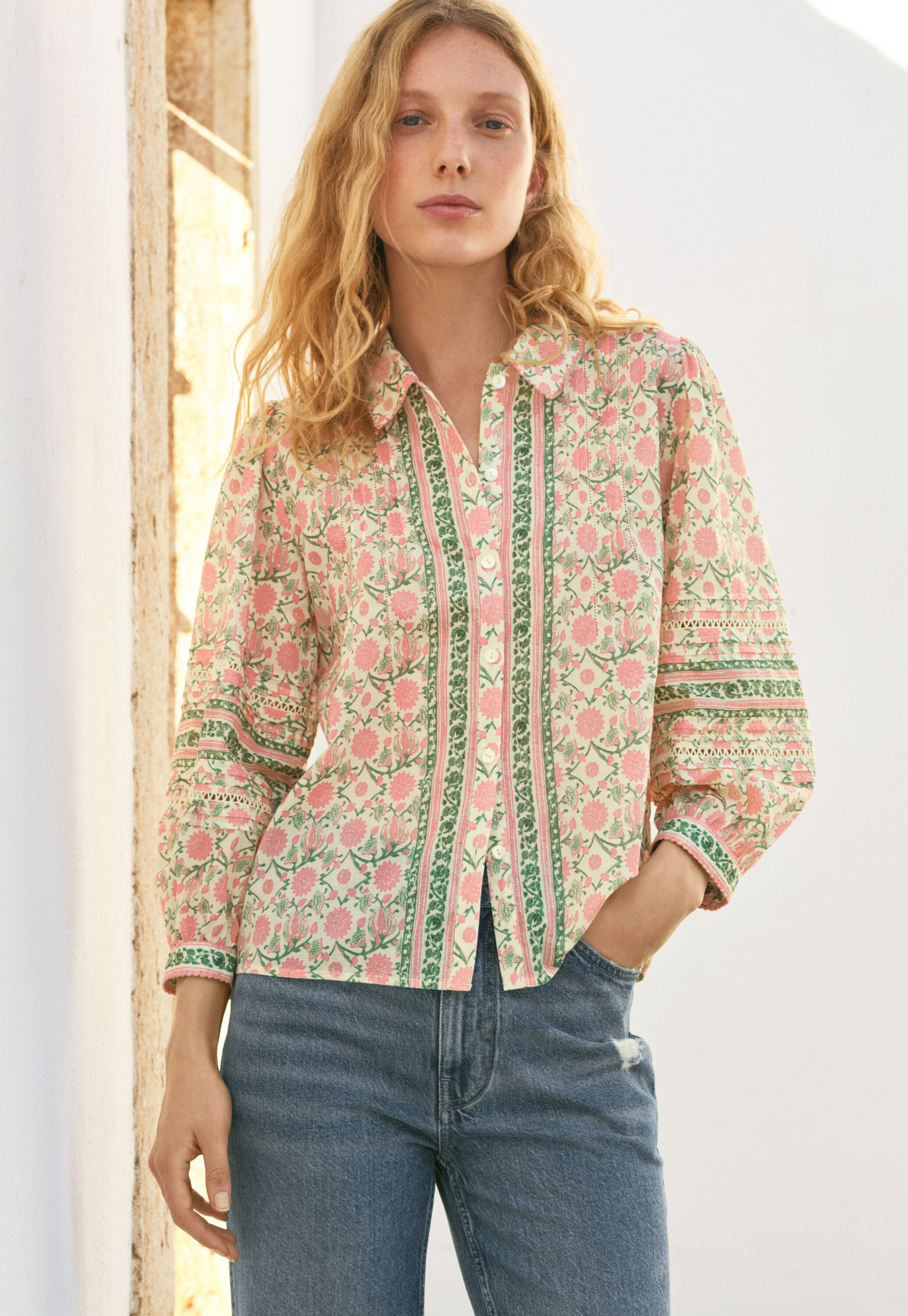 Printed blouse, Ivory pink, large