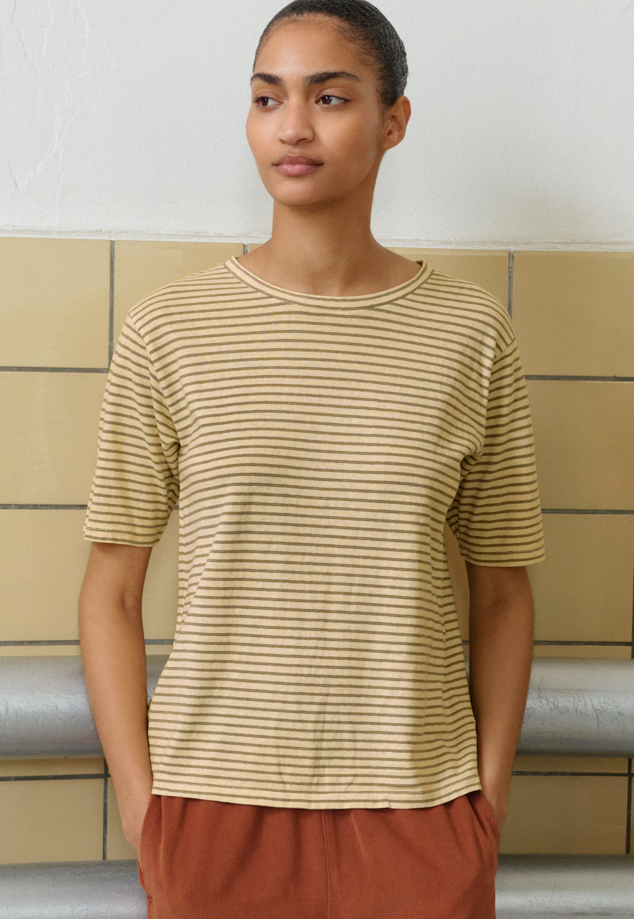 Striped T-shirt, Warm stone, large