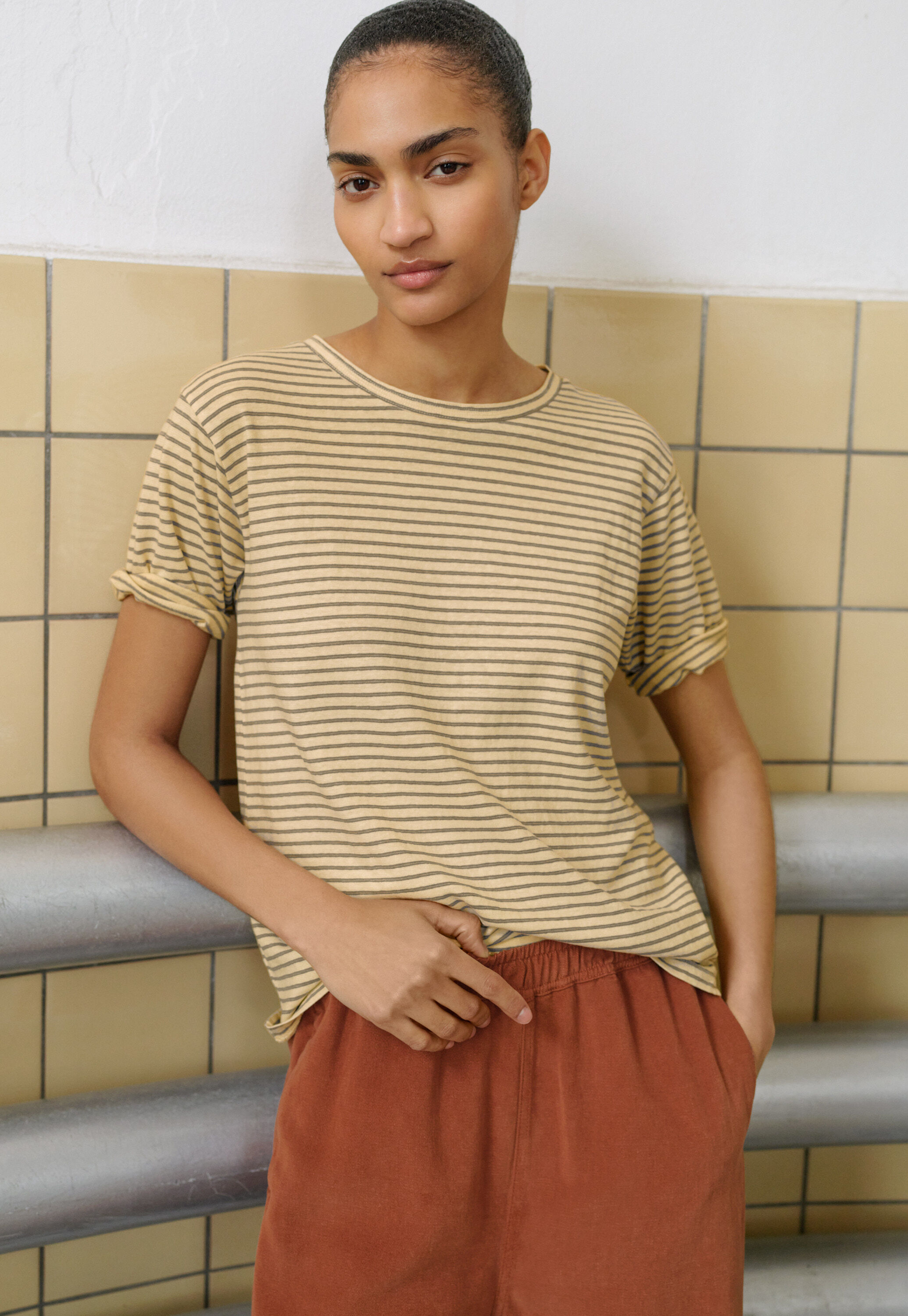 Striped T-shirt, Warm stone, large