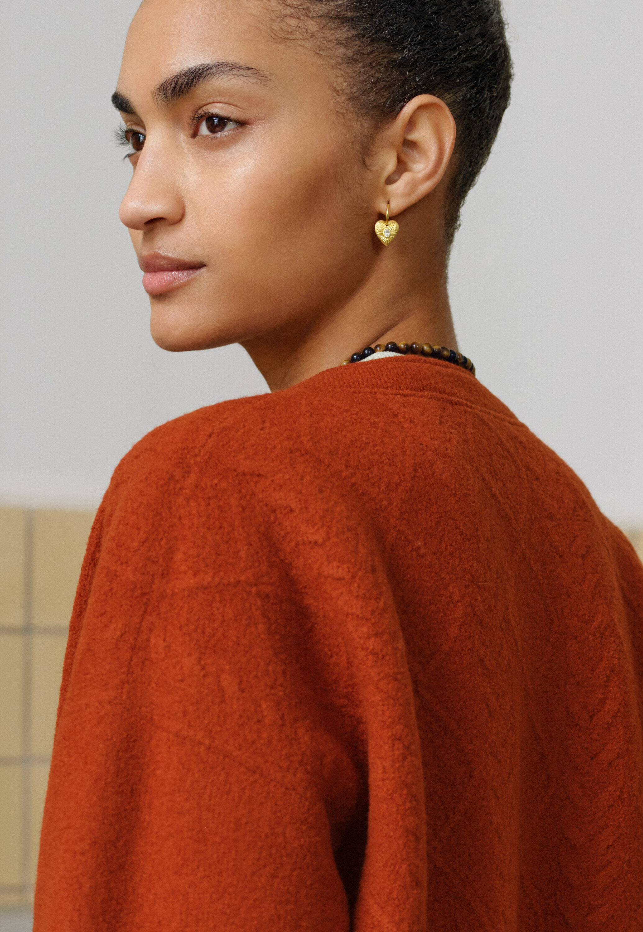 Cable-stitch bomber jacket, Red copper, large