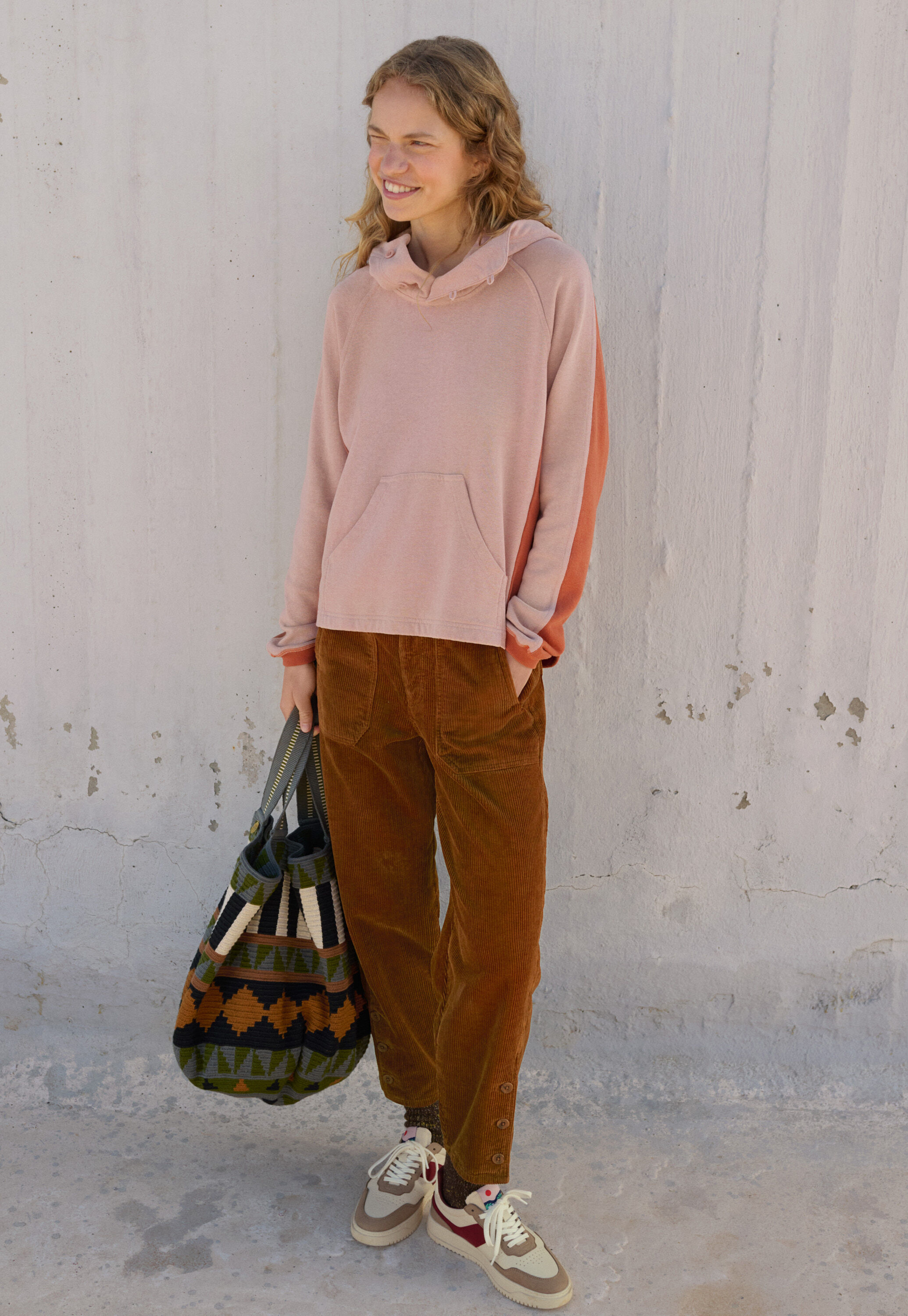 Panelled hoodie, Rose papaya, large