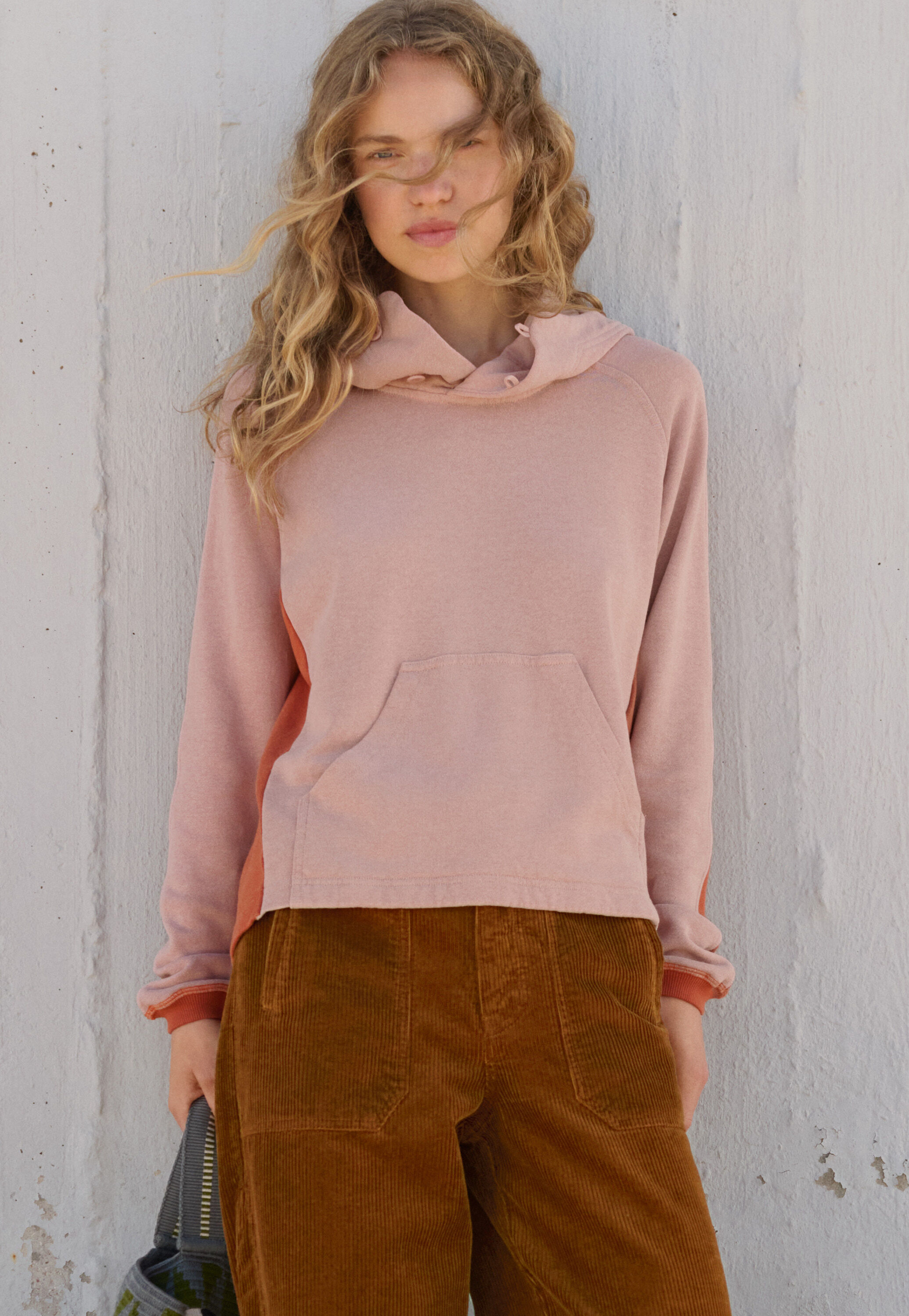 Panelled hoodie, Rose papaya, large