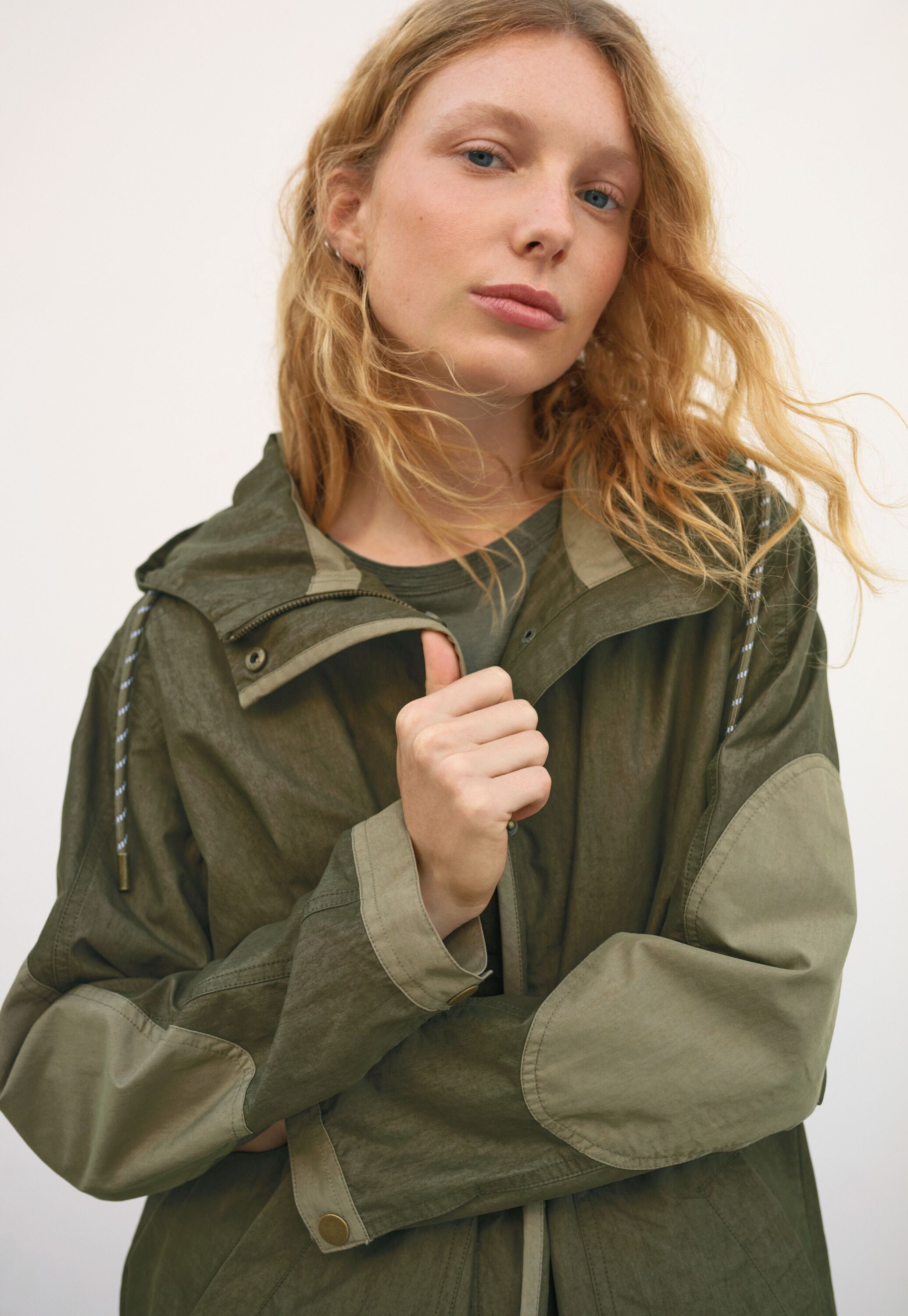 Panelled rain parka, Dark khaki, large