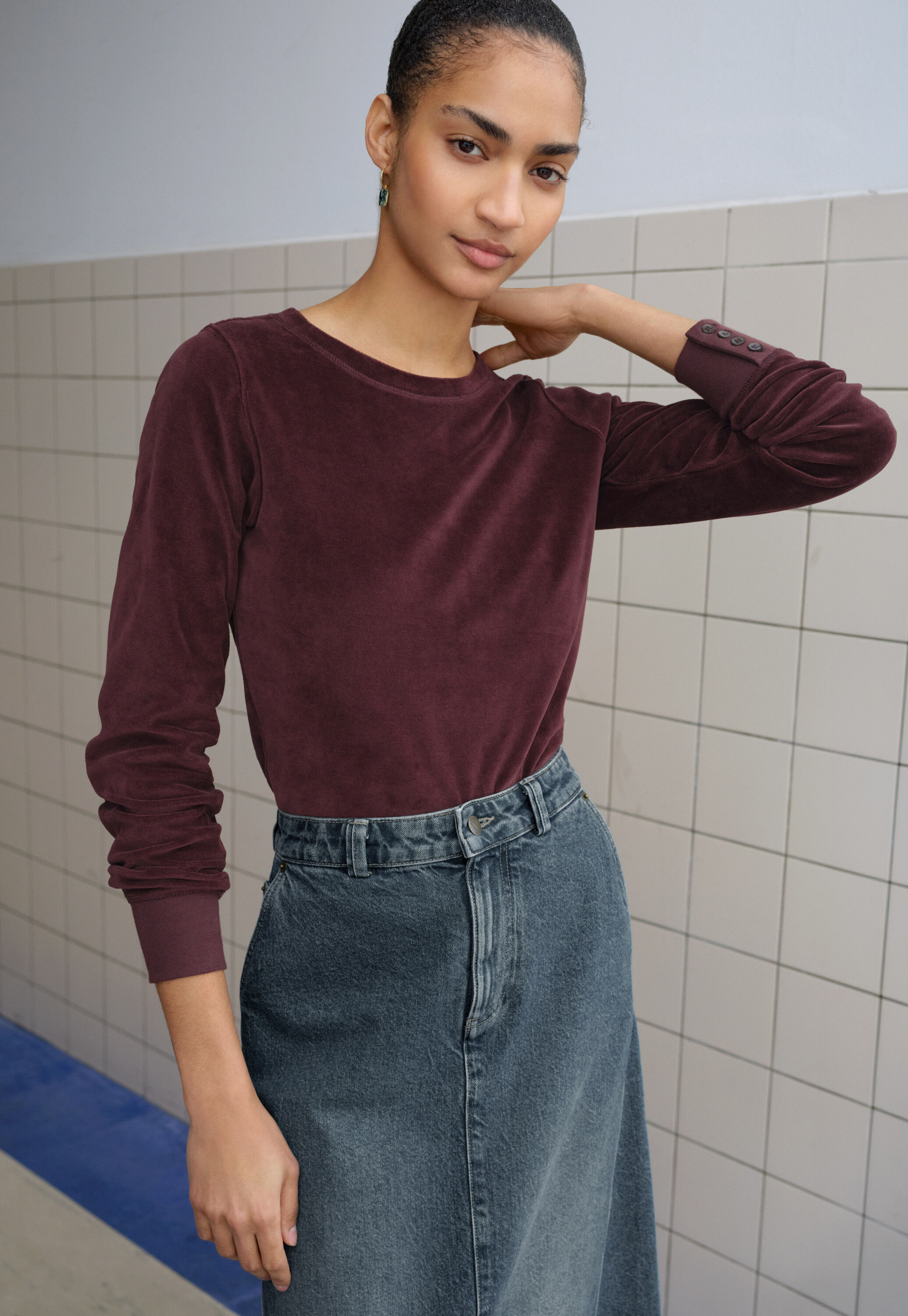 Velour top, Dark aubergine, large