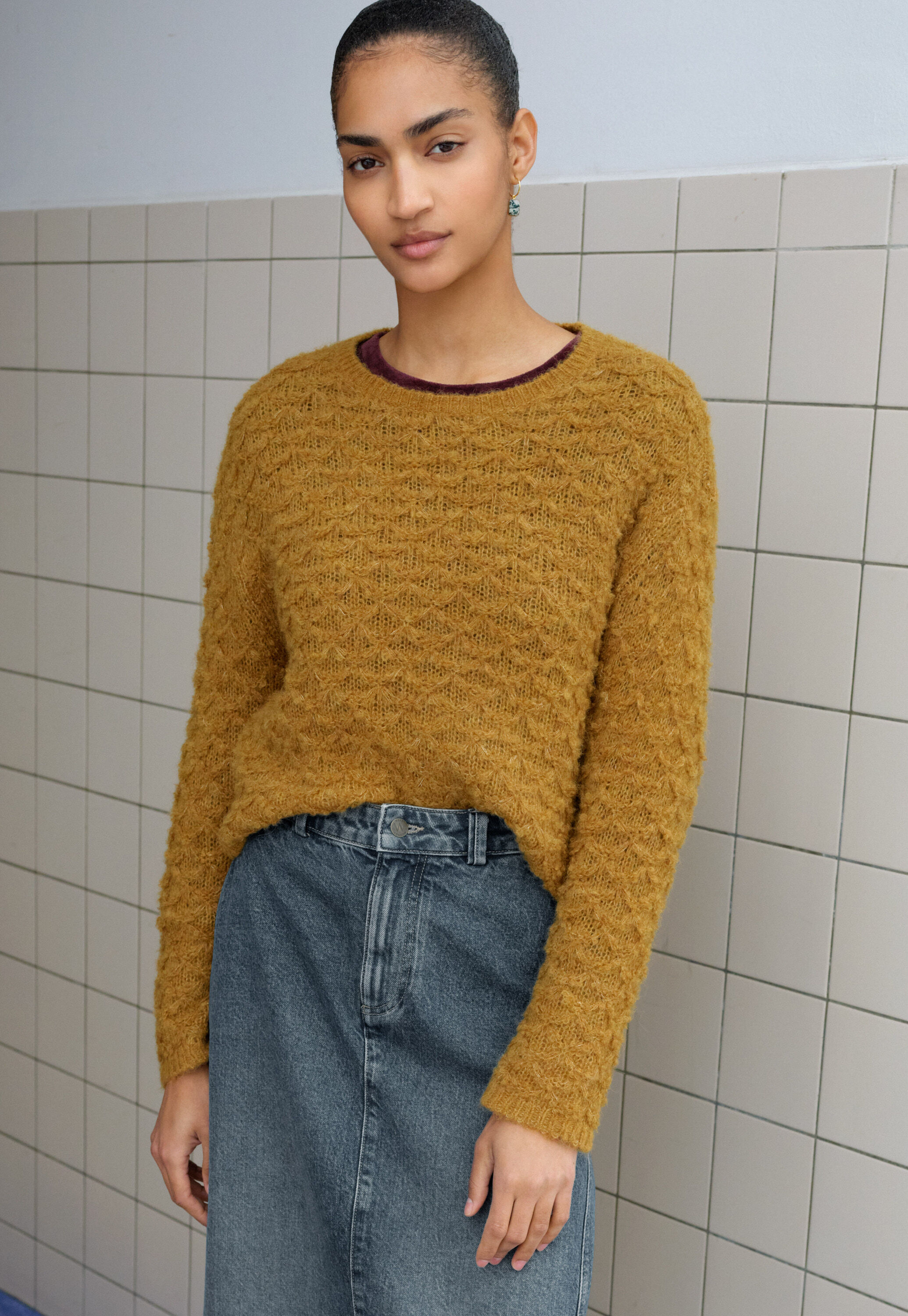 Lace-stitch sweater