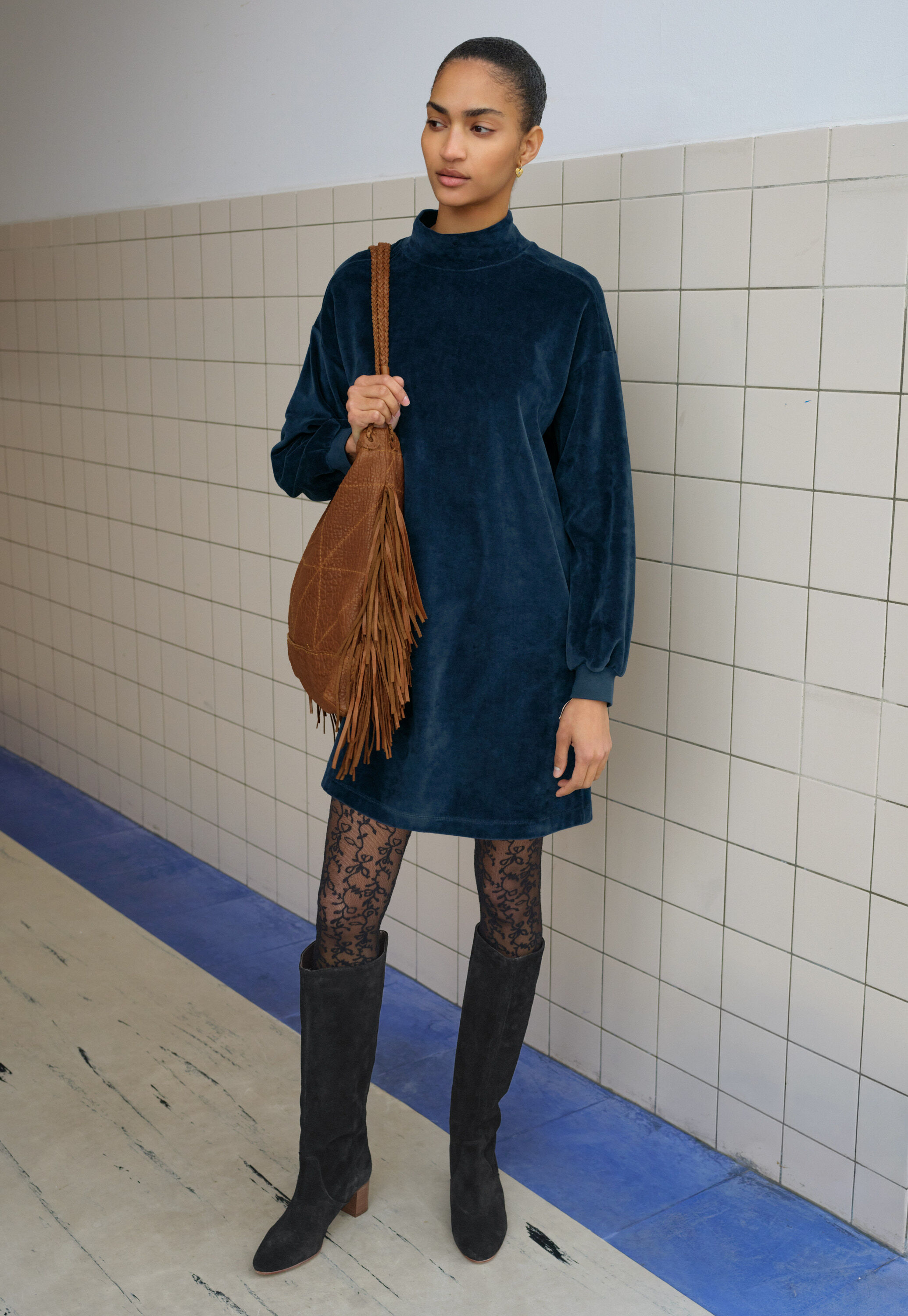 Jersey sweatshirt dress, Indigo, large