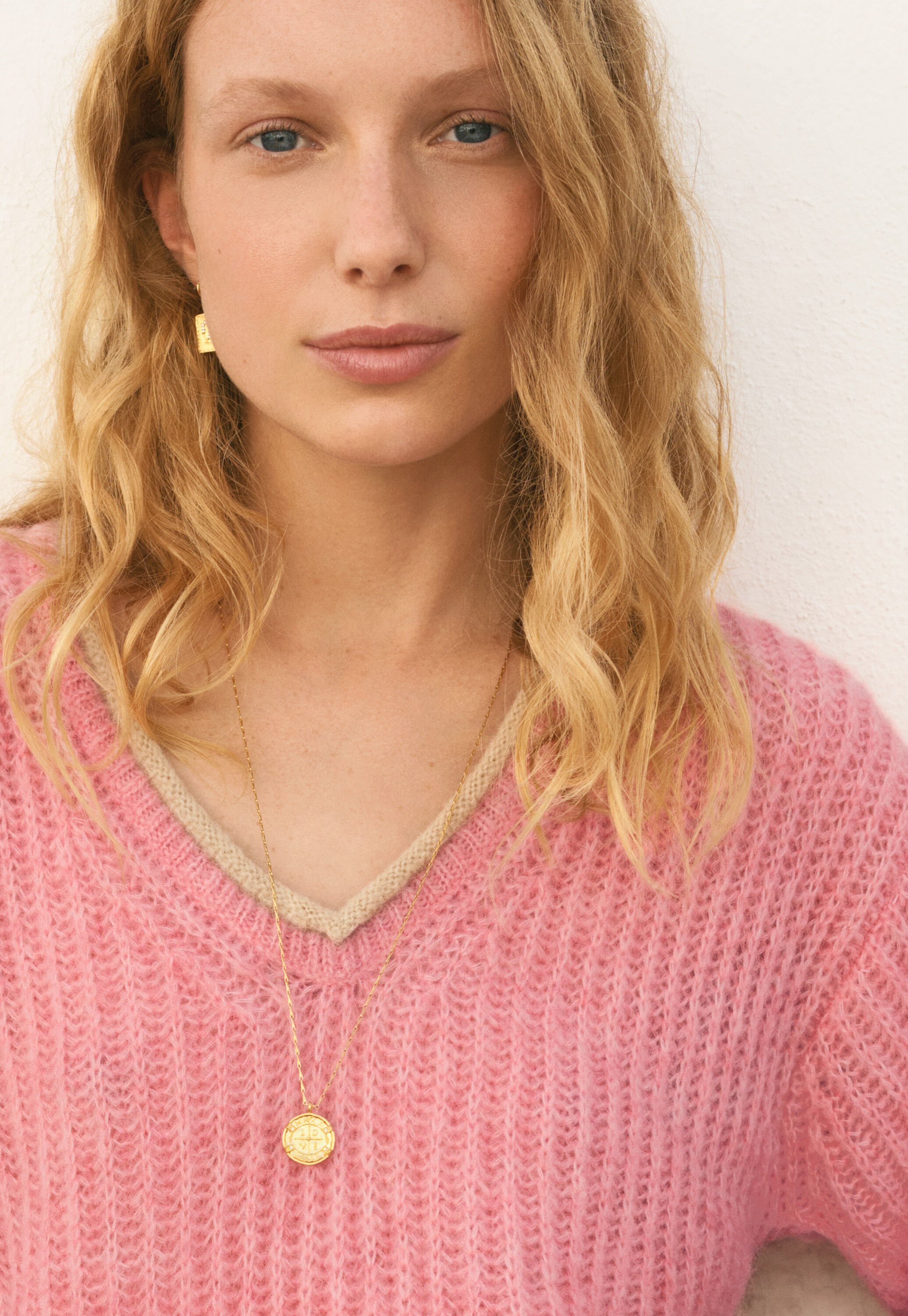 Ribbed v-neck sweater, Rose pink, large