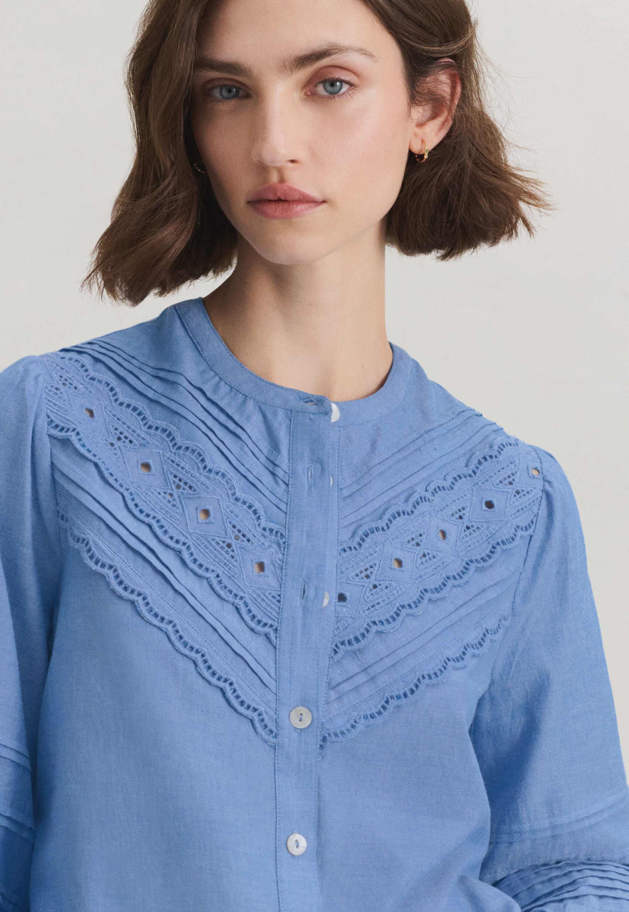 Chambray pintuck blouse