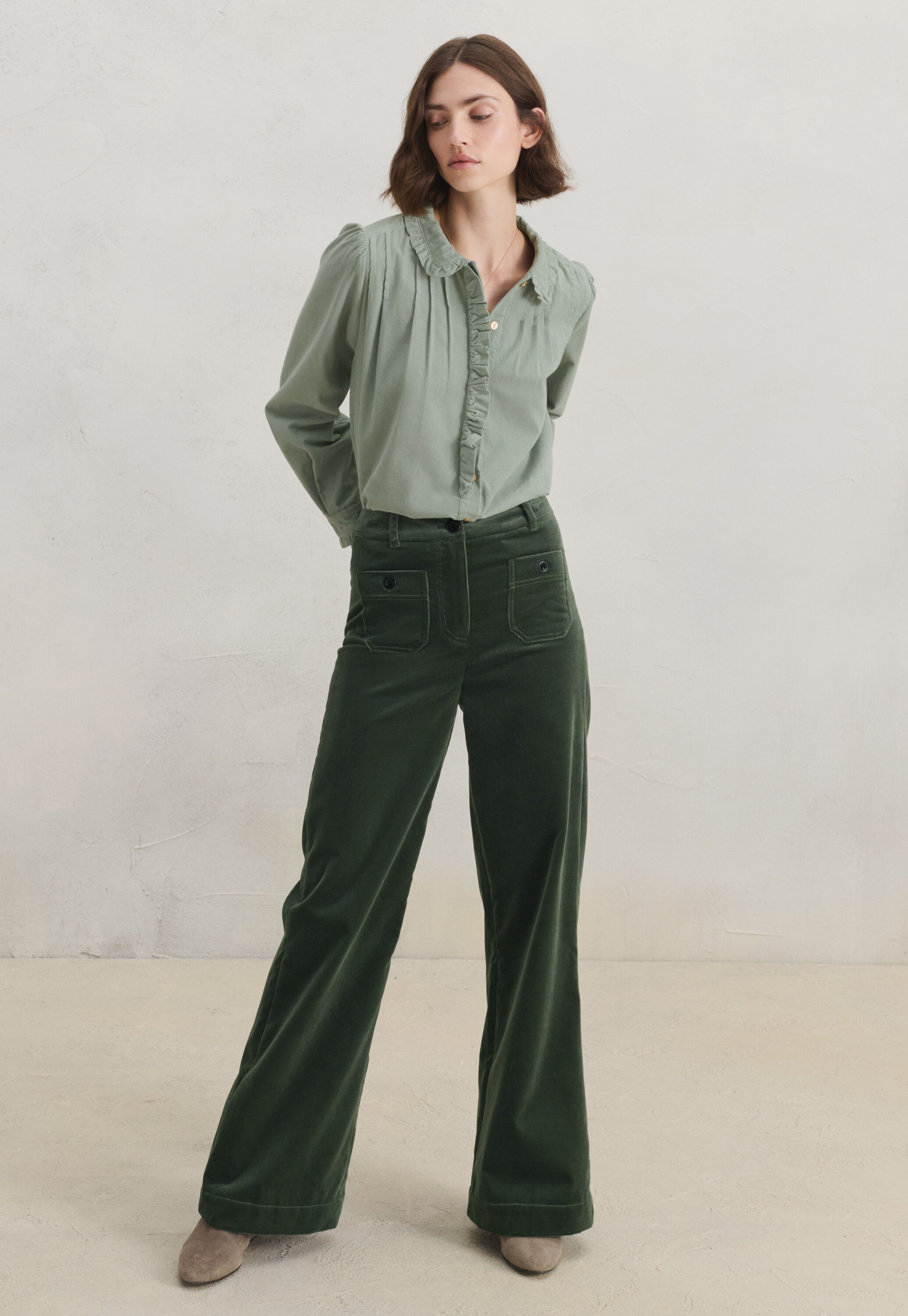Velvet wide-leg trousers