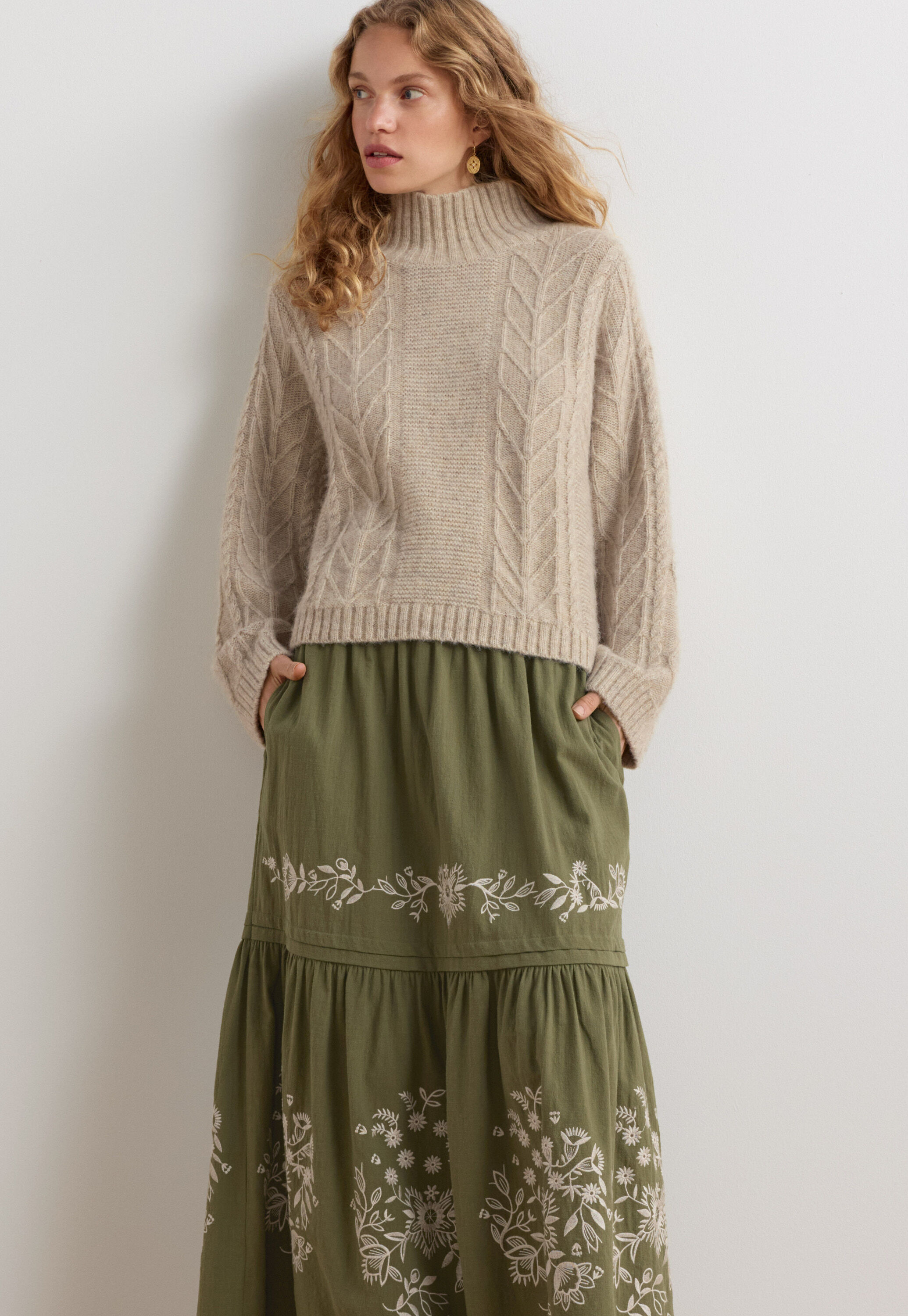 Embroidered skirt, Olive, large