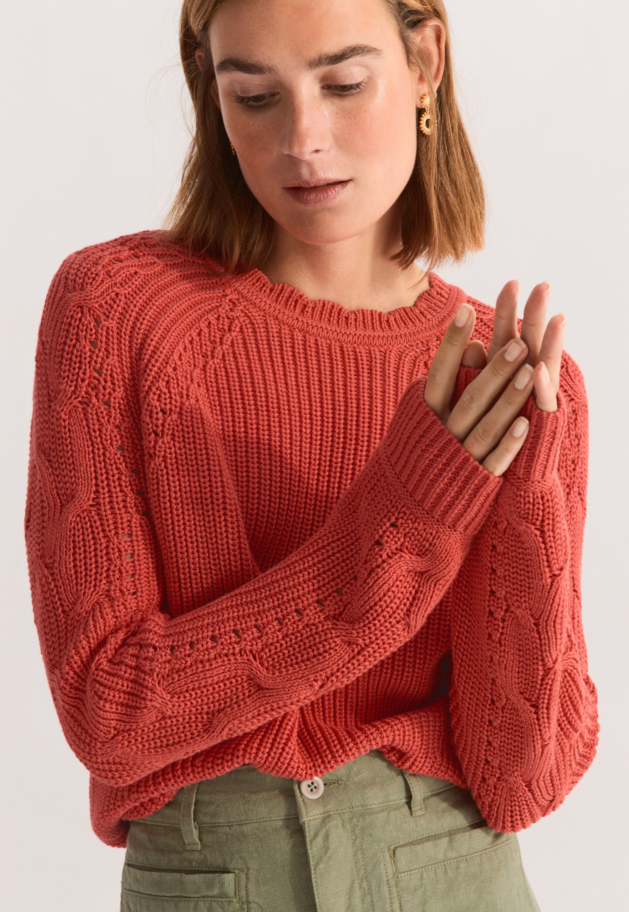 Cable-sleeve sweater