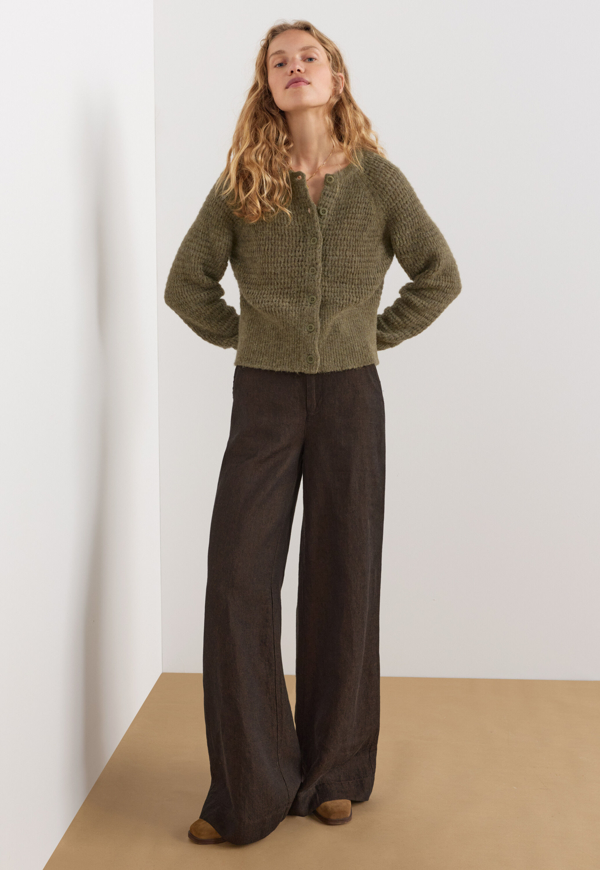 Button-through cardigan, Dark moss, large