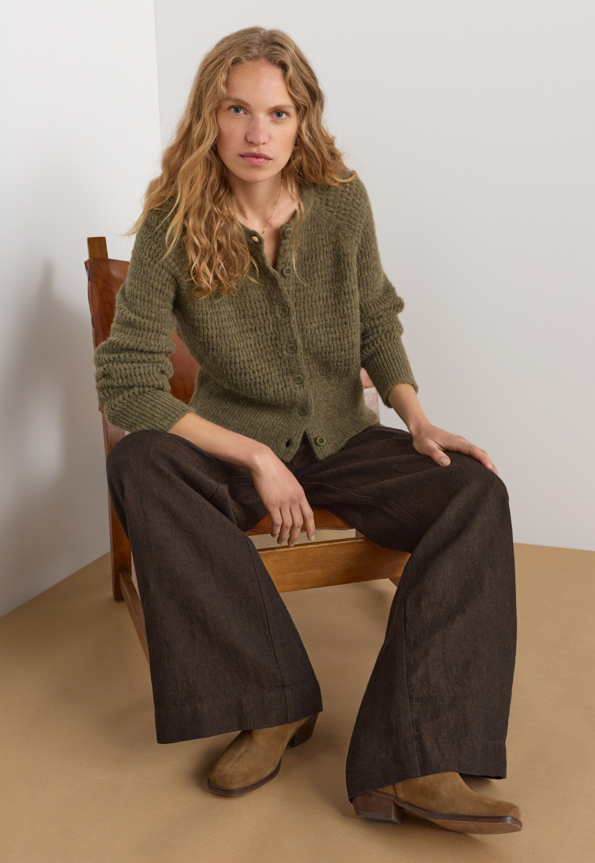 Button-through cardigan, Dark moss, large
