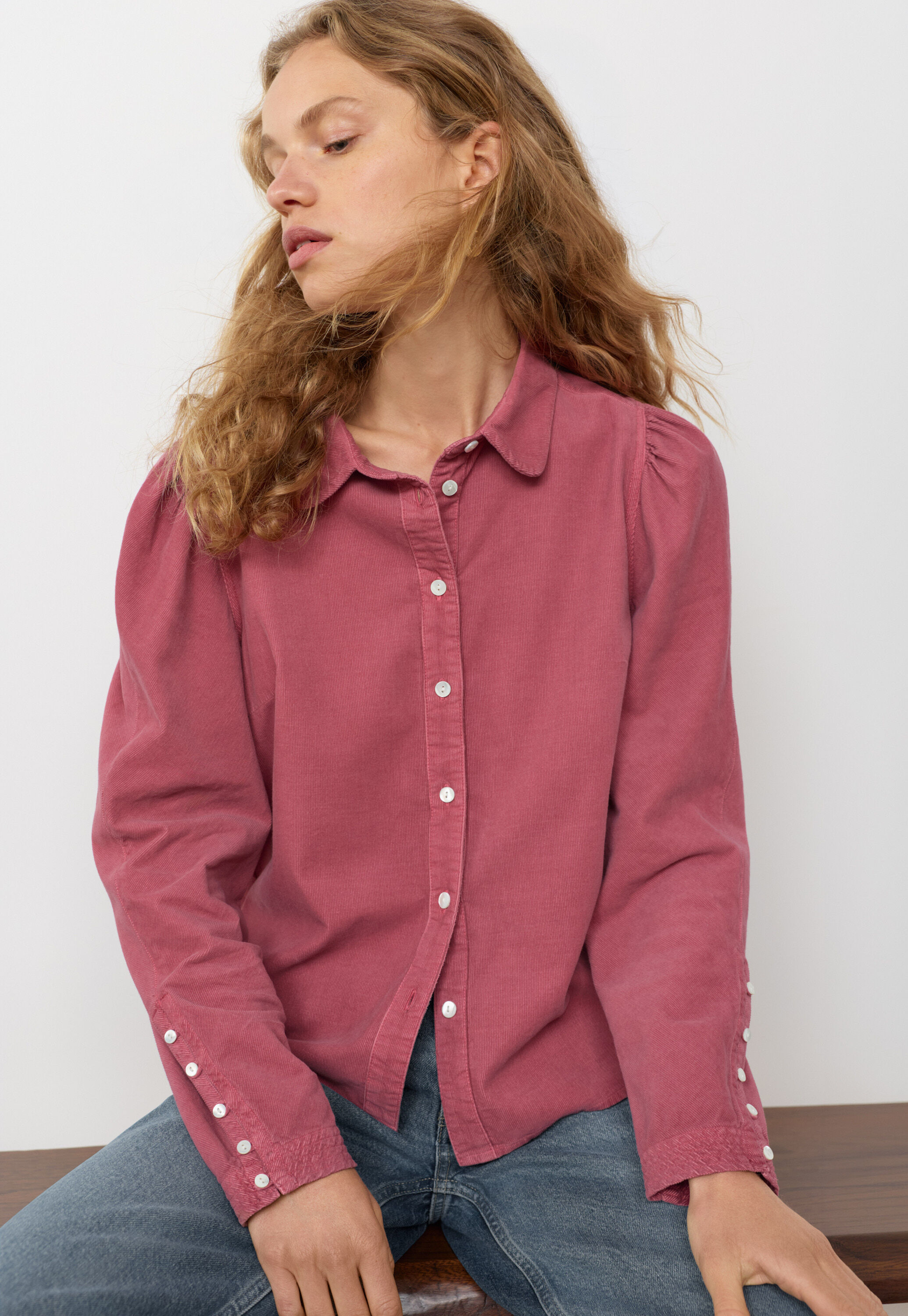 Button-through blouse, Dark rose, large