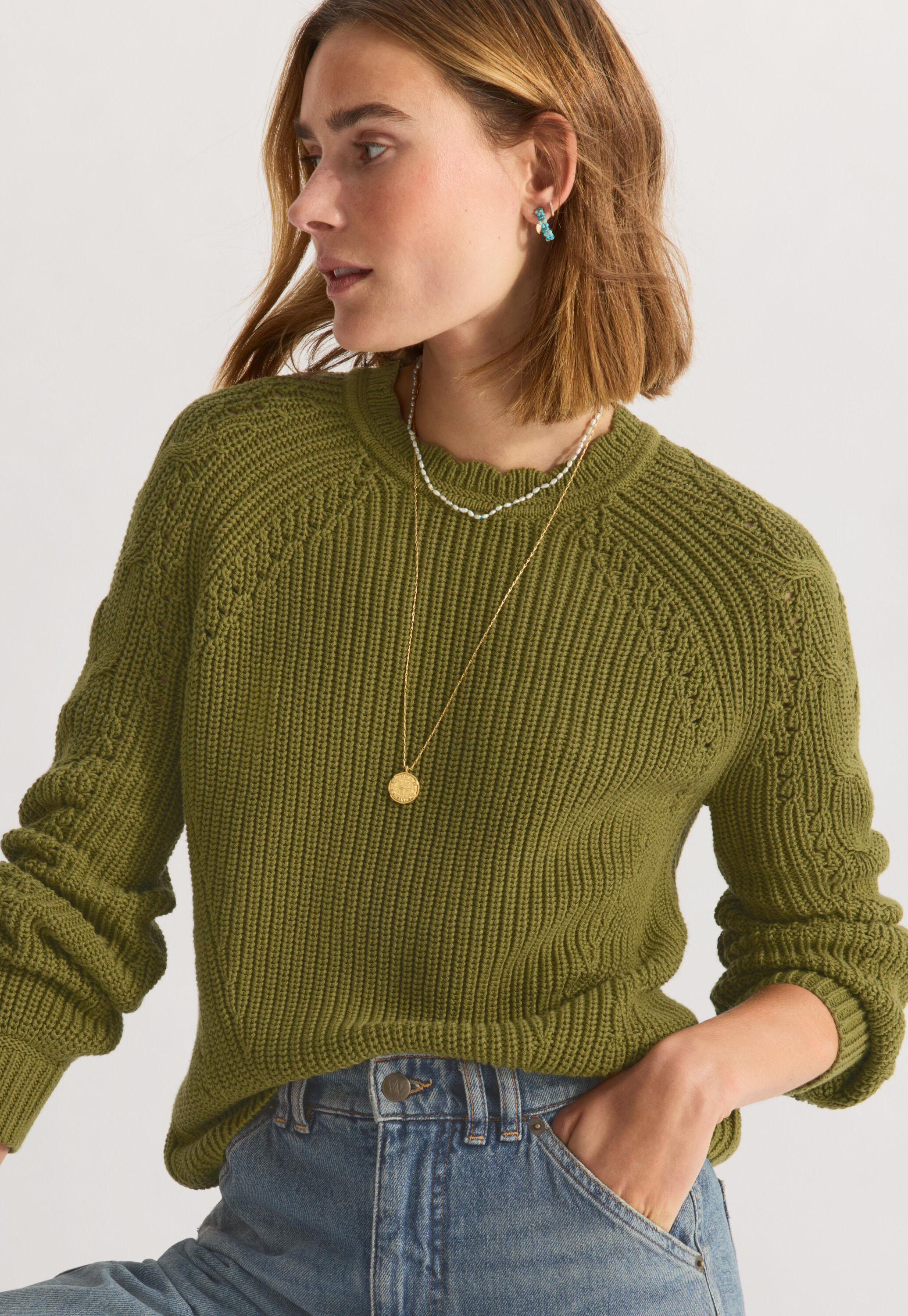 Cable-sleeve sweater