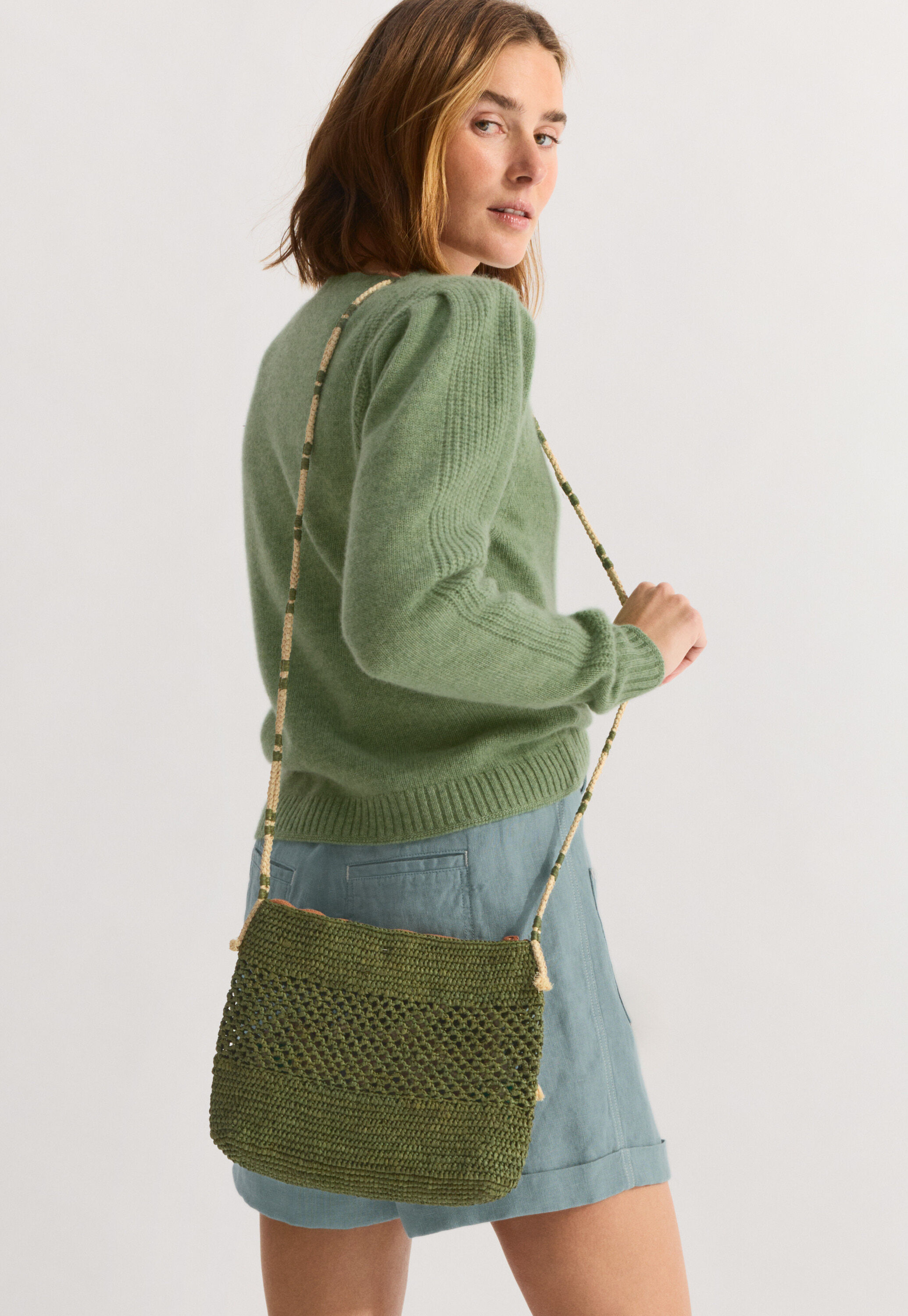 Crochet cross-body bag, Lime, large