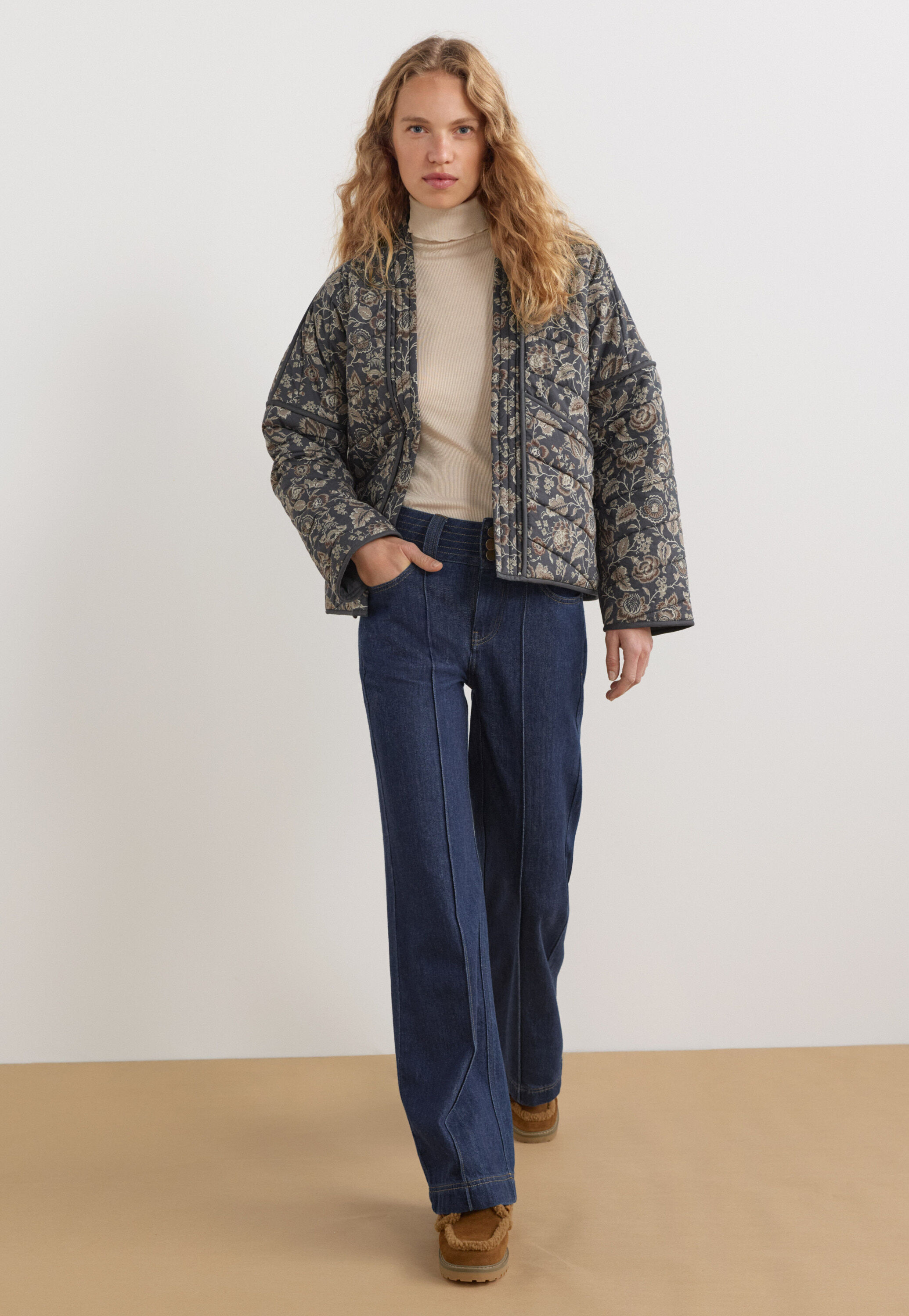 Quilted print jacket, Charcoal mink, large
