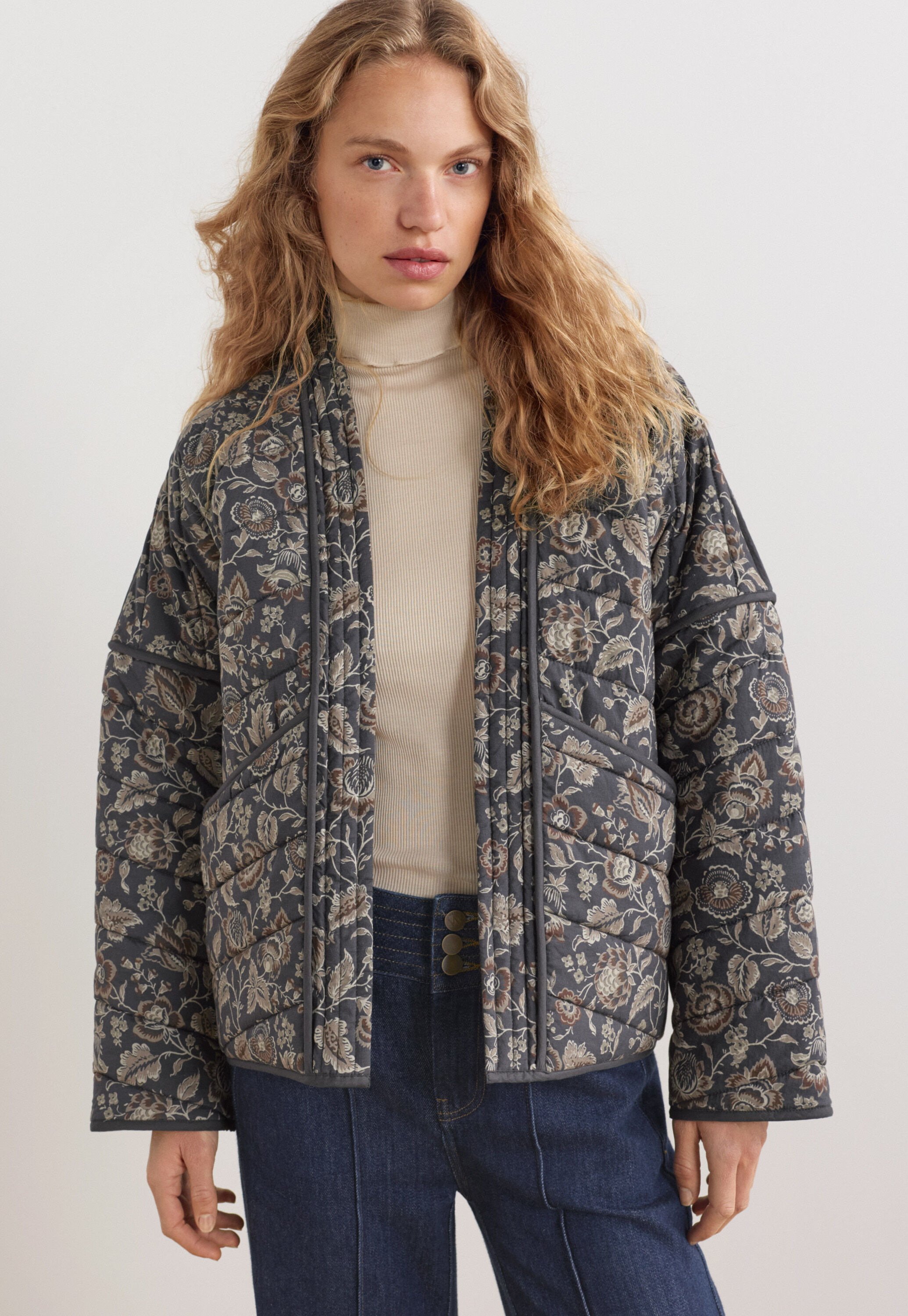 Quilted print jacket, Charcoal mink, large