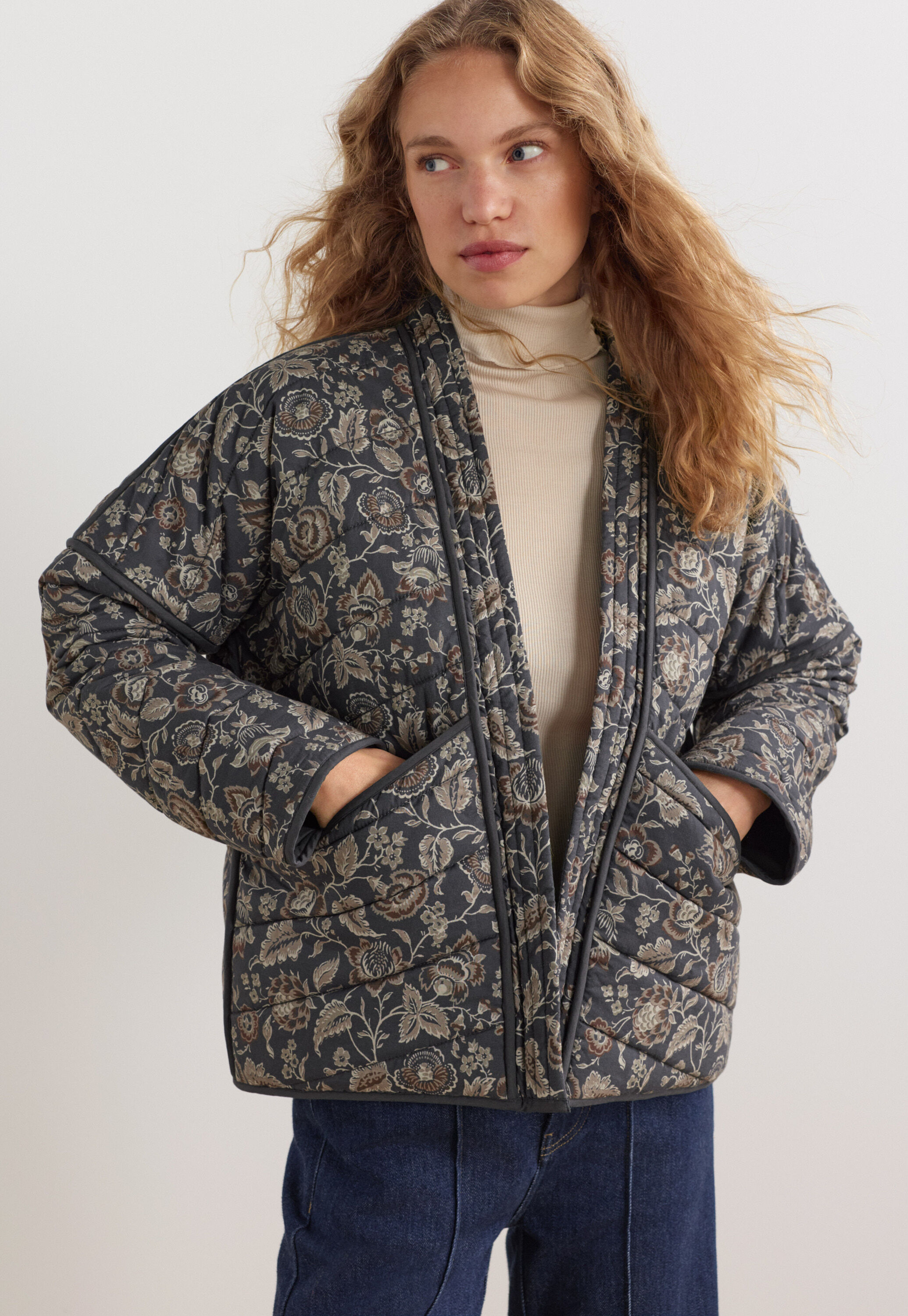 Quilted print jacket, Charcoal mink, large