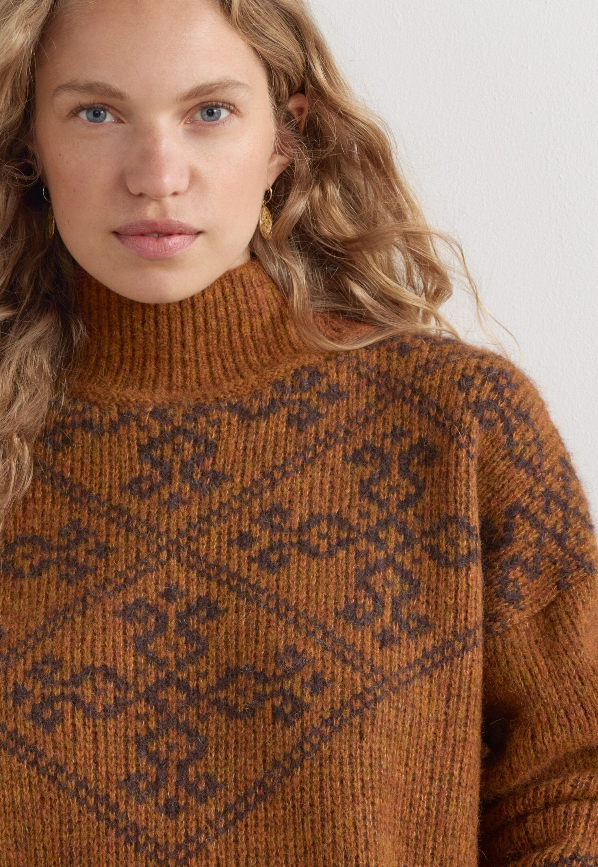 Jacquard sweater, Copper coffee, large