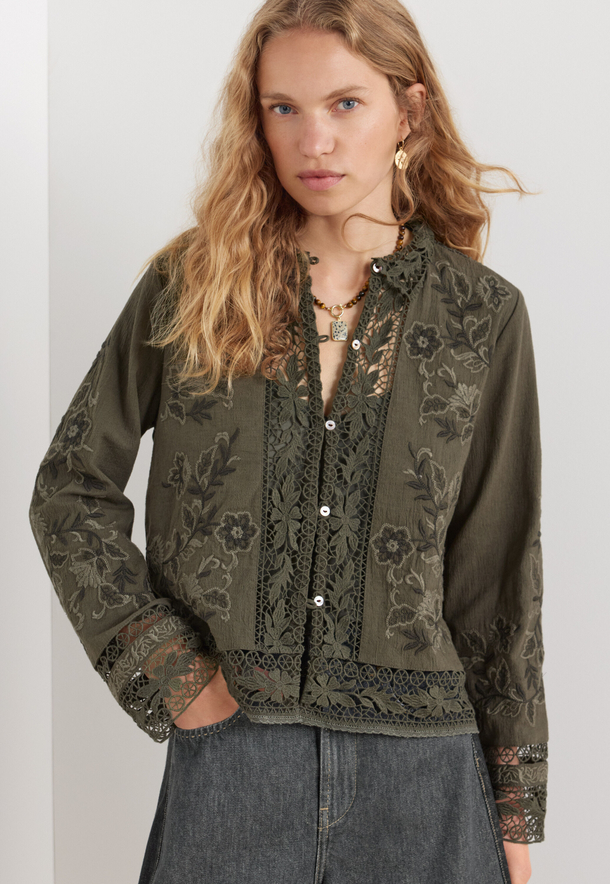 Lace embroidered blouse