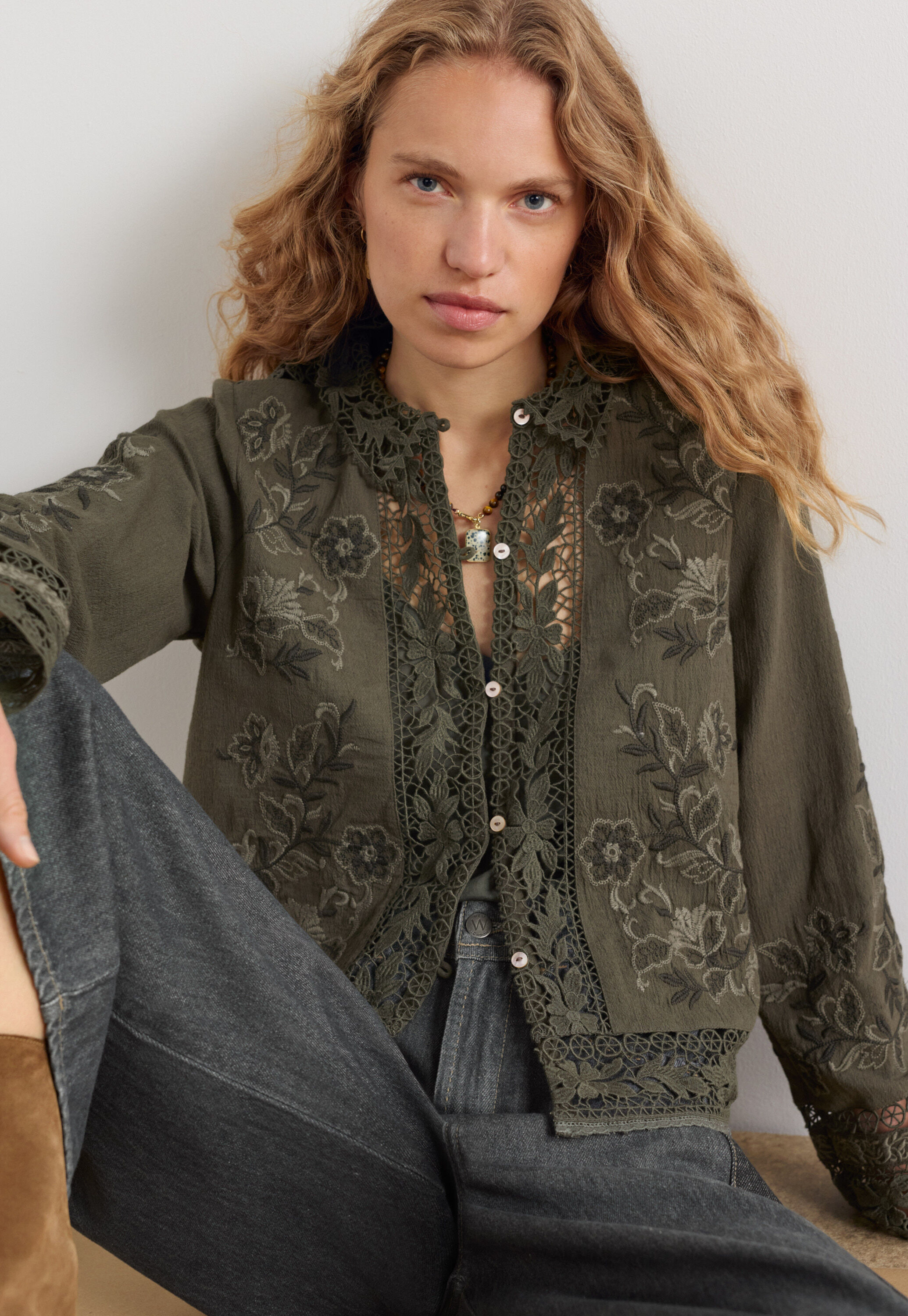 Lace embroidered blouse