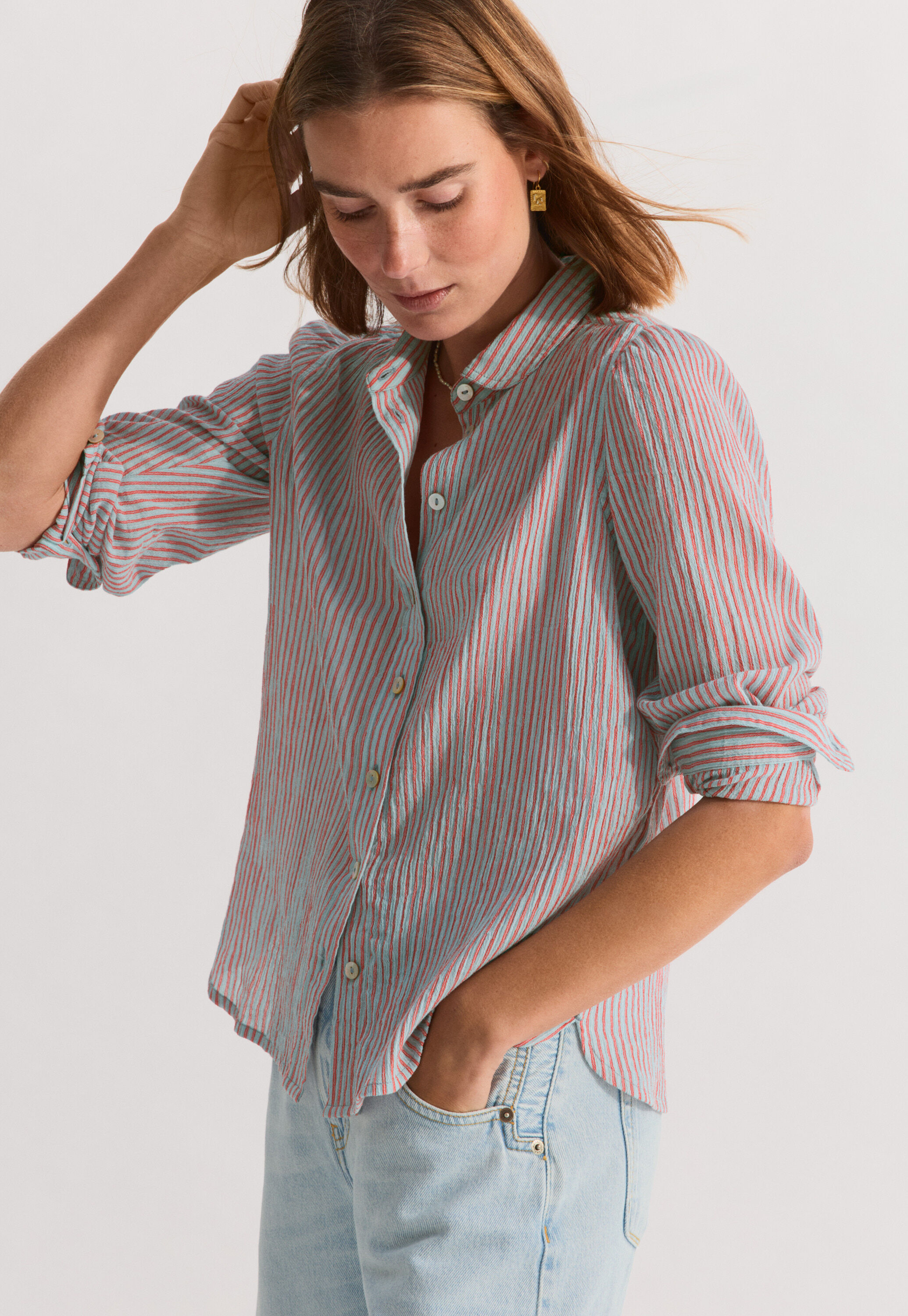 Crinkle striped blouse