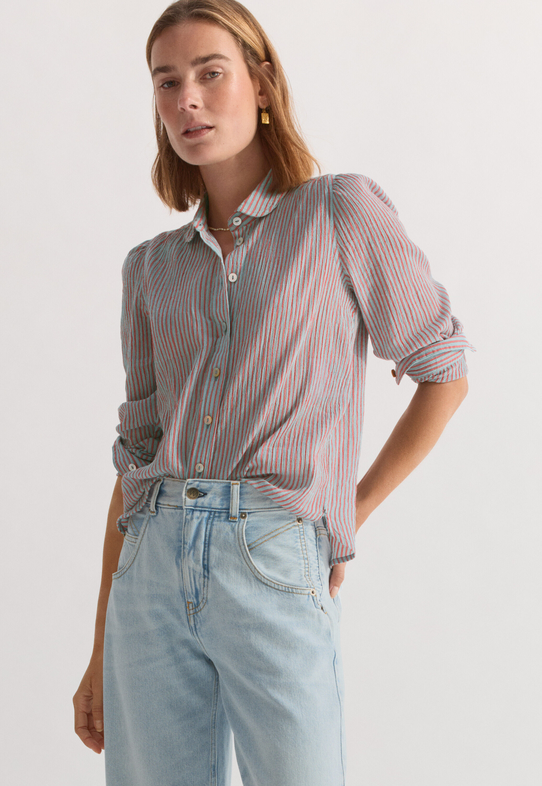 Crinkle striped blouse
