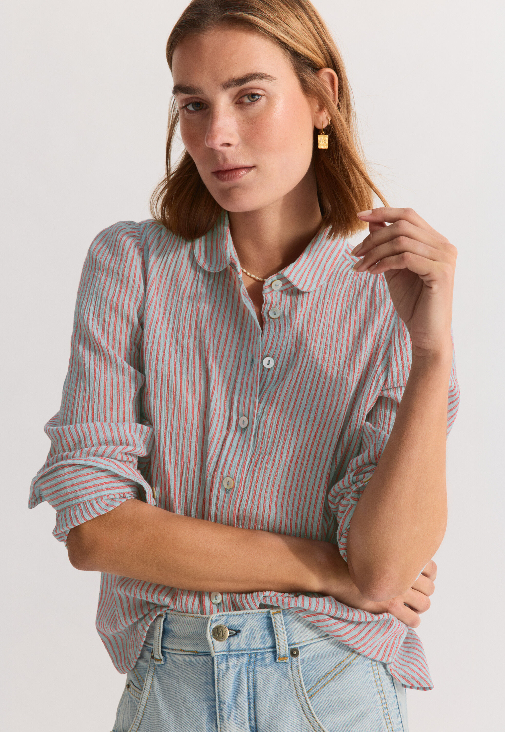Crinkle striped blouse