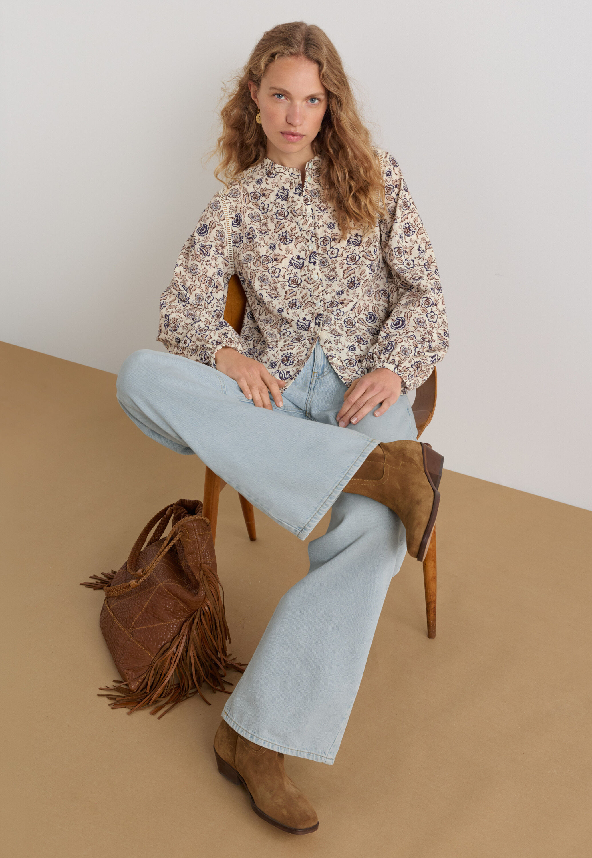 Printed blouse, Ecru fawn, large