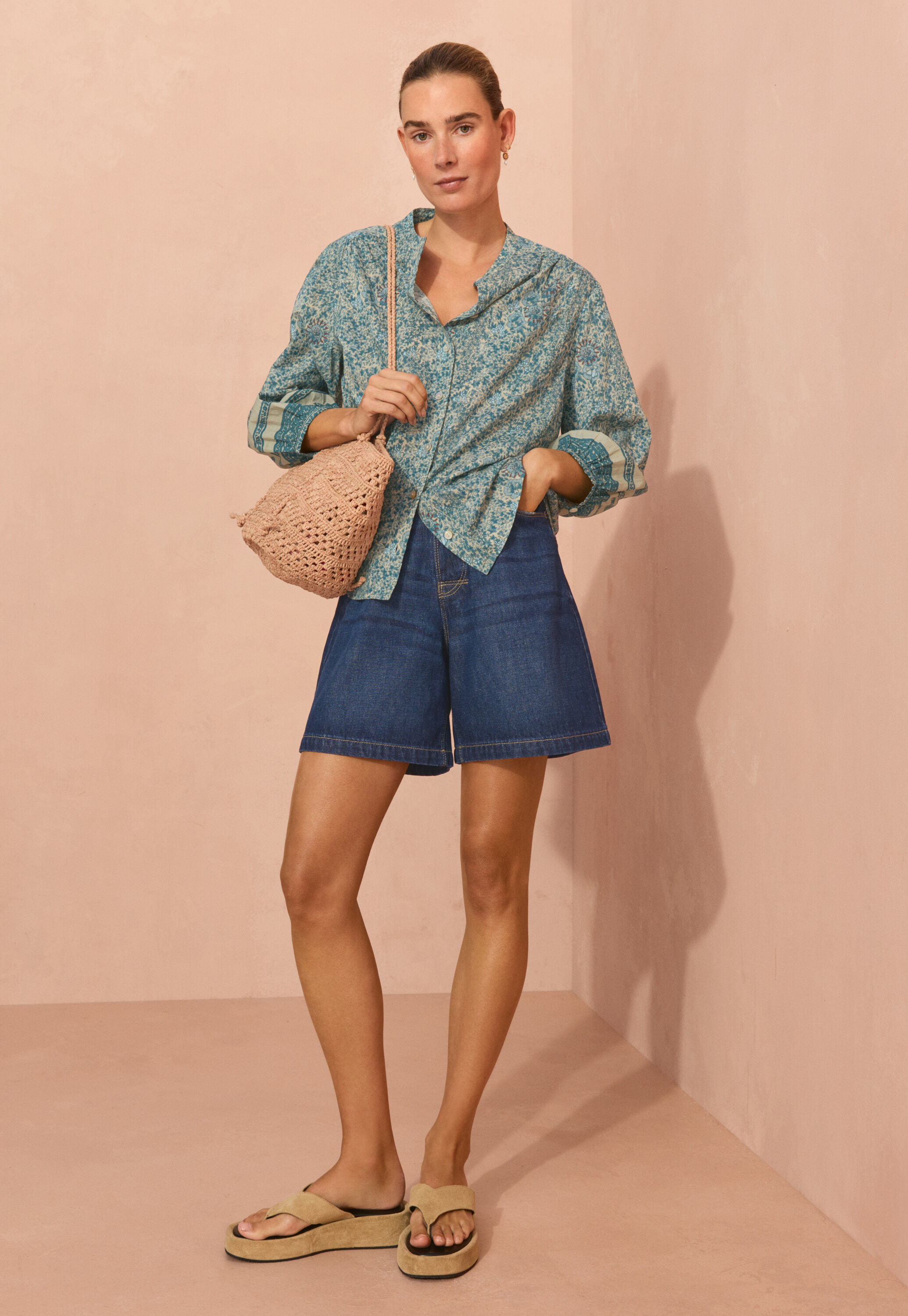 Printed boyfriend blouse, Blue stone, large