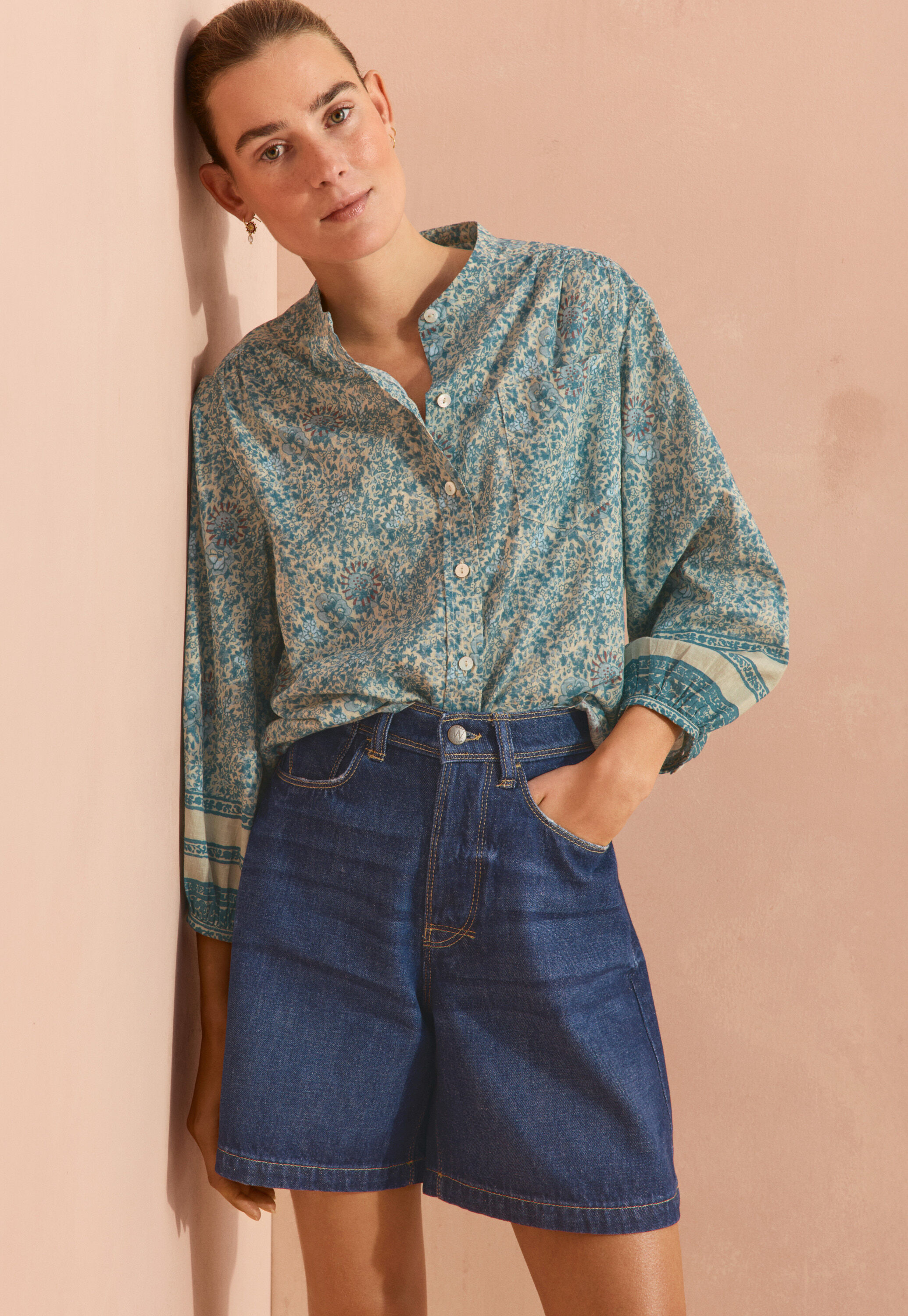 Printed boyfriend blouse, Blue stone, large