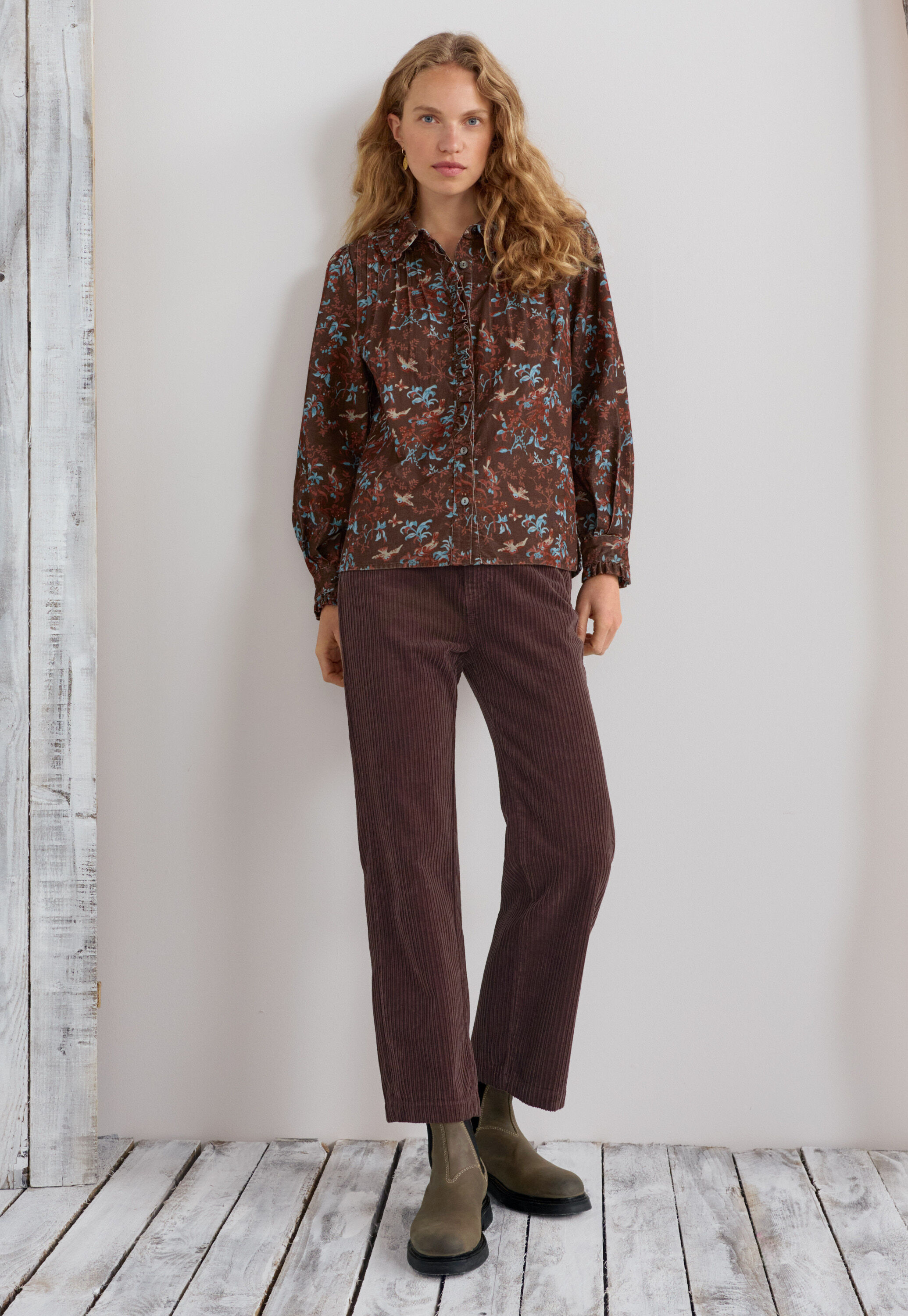 Printed pleated cord blouse