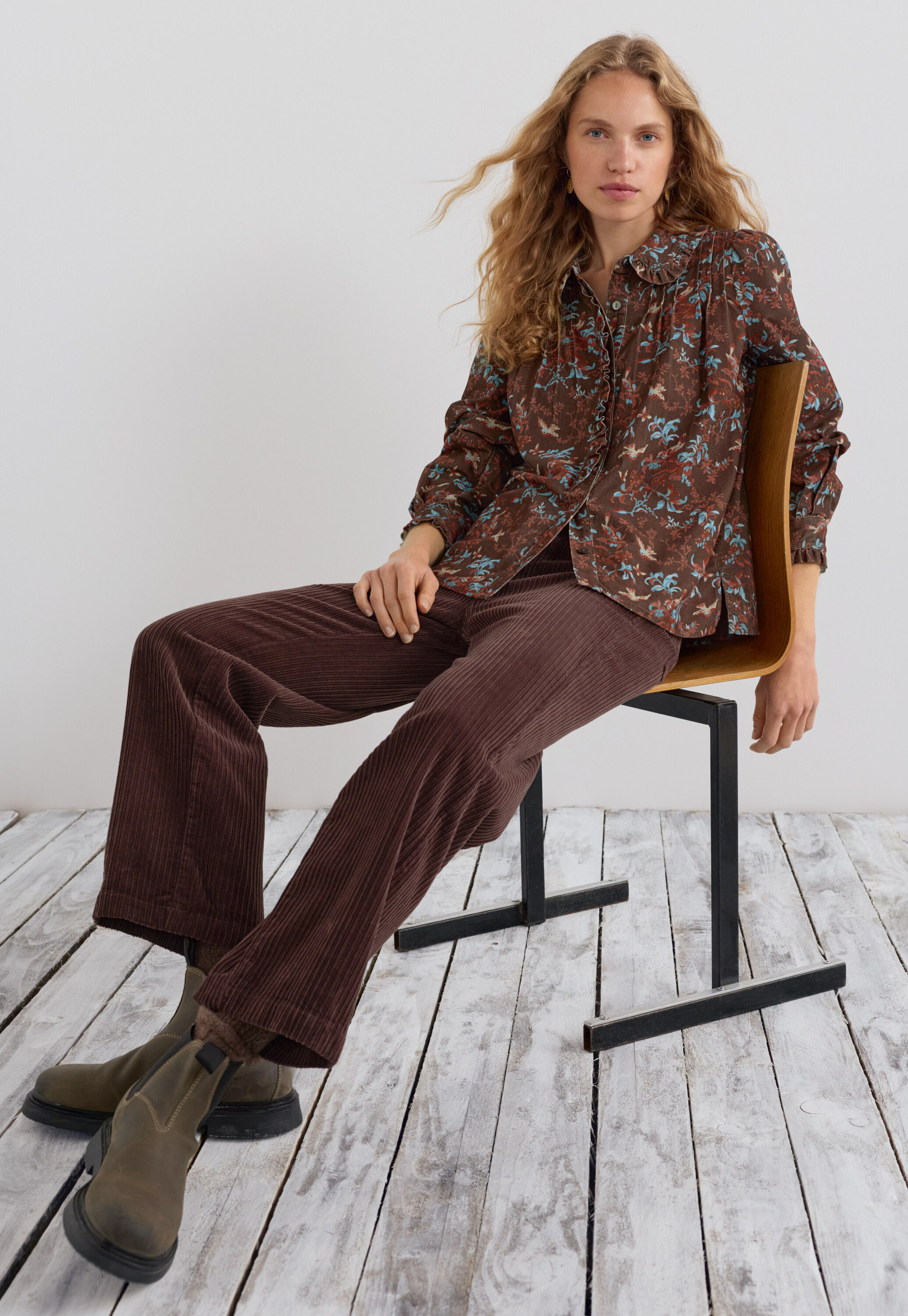 Printed pleated cord blouse, Raspberry espresso, large