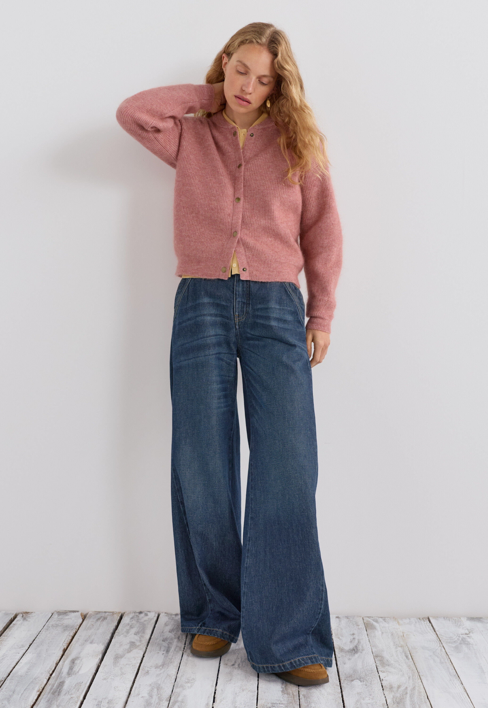 Rib-stitch bomber jacket, Pink peach, large