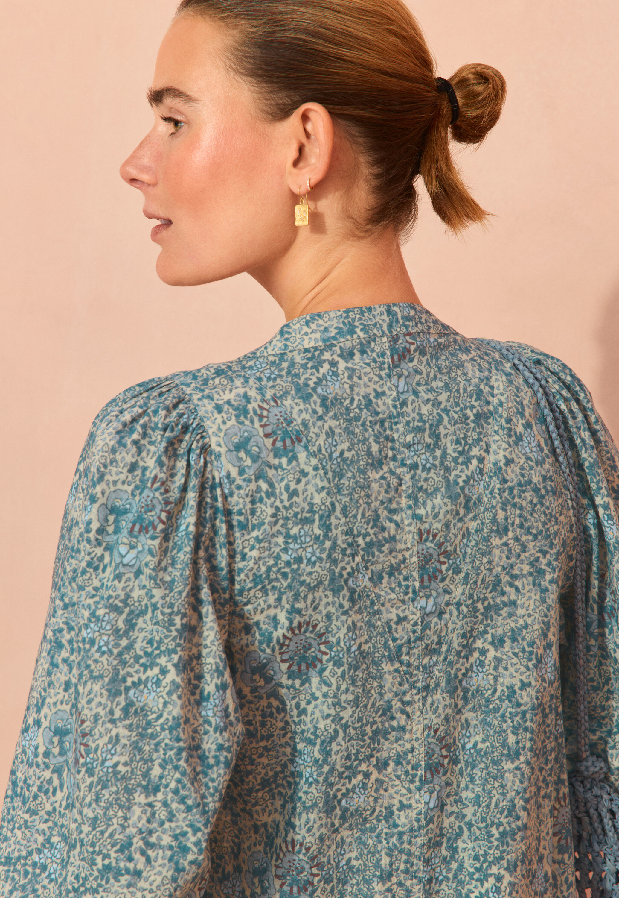 Boho border-placement dress, Blue stone, large