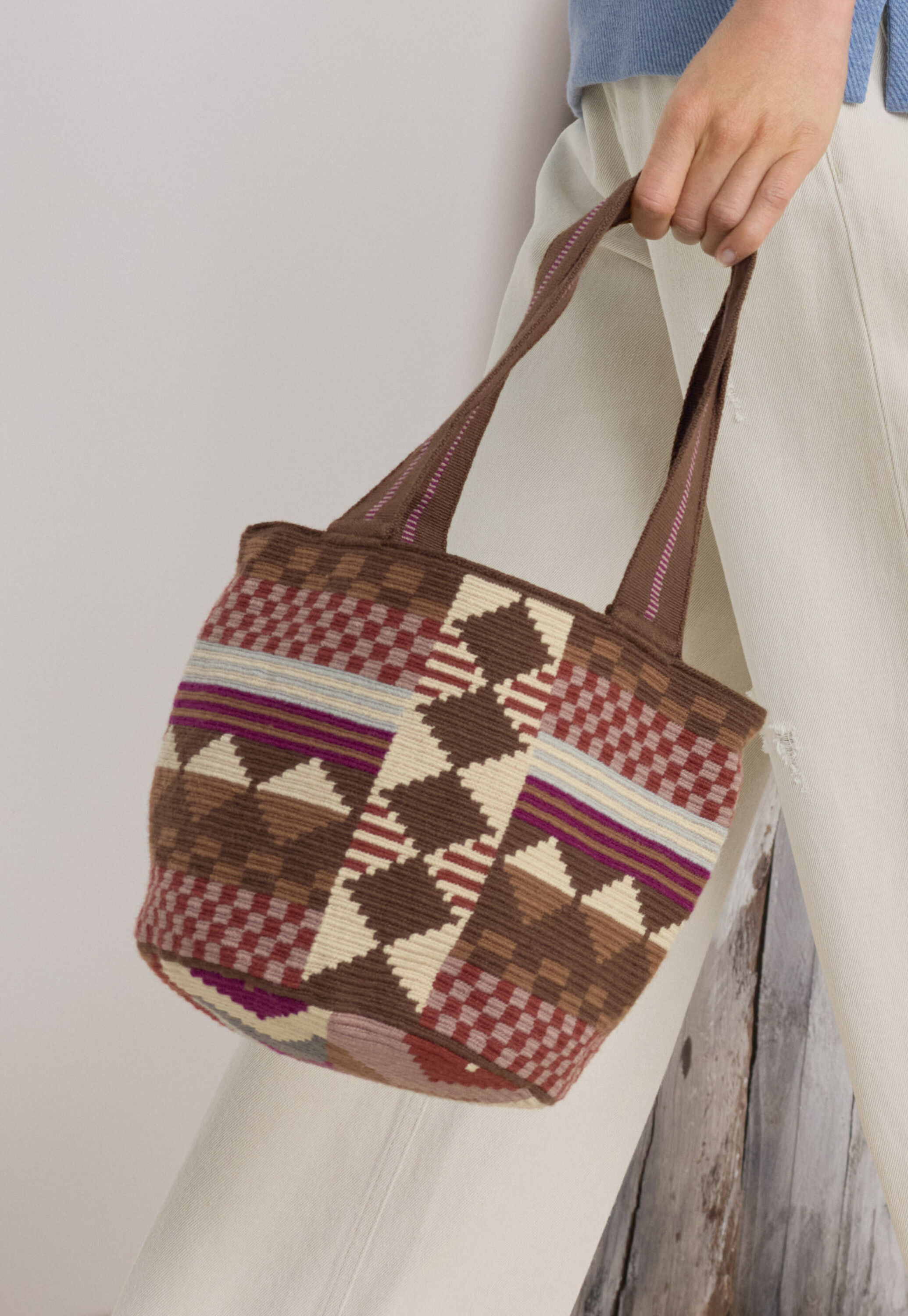 Woven bucket bag, Chestnut, large