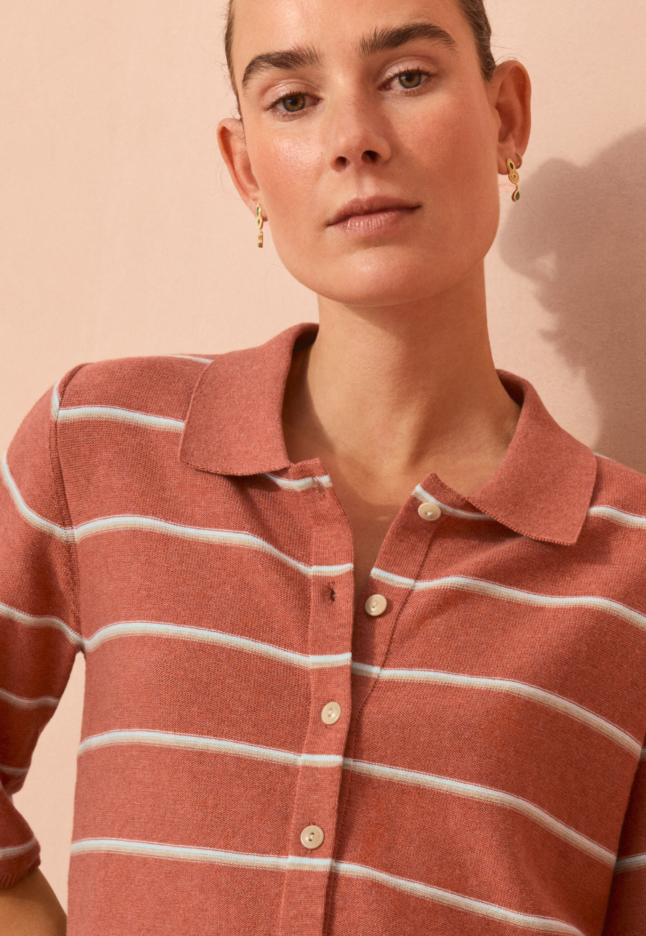 Striped collared cardigan
