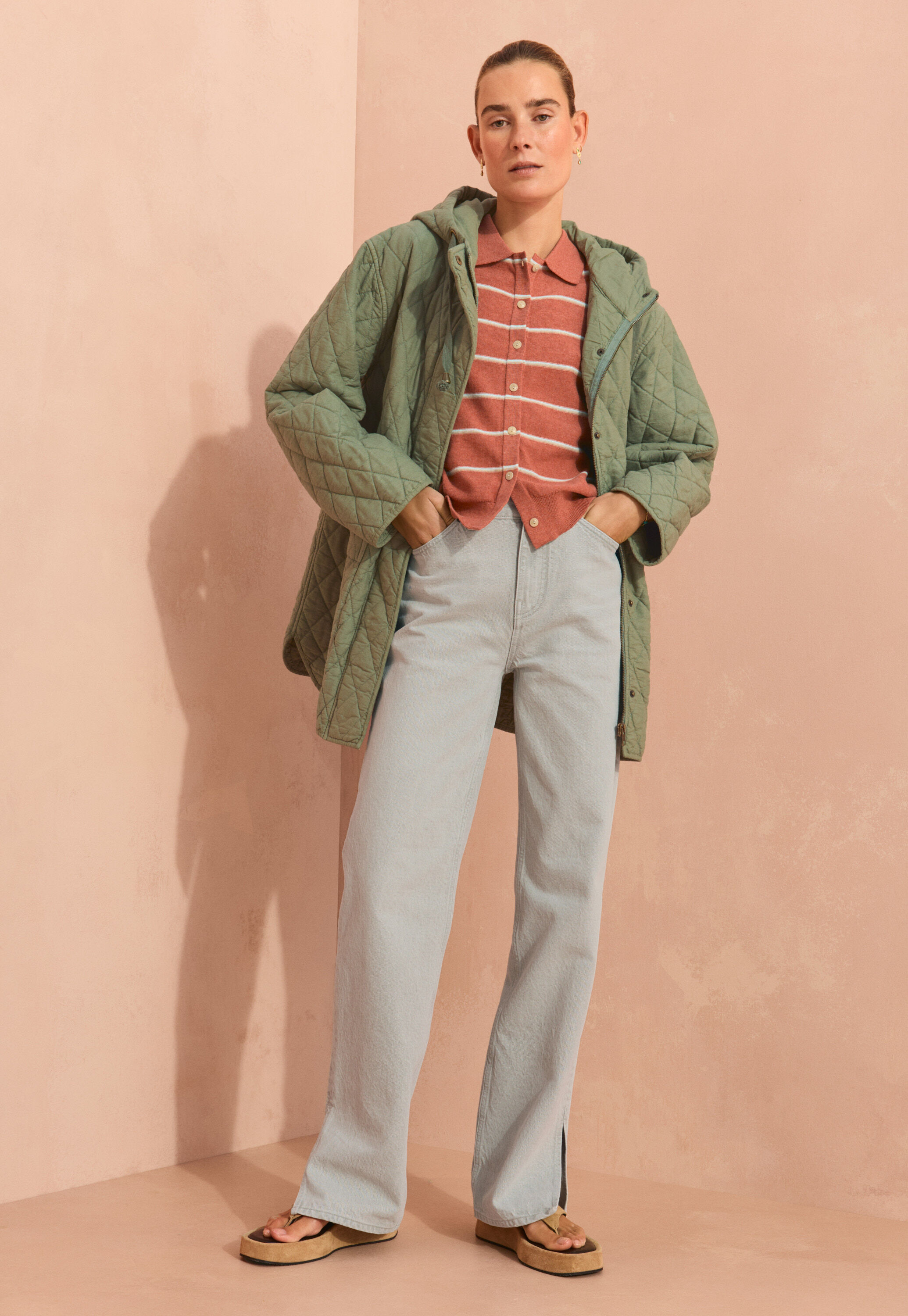 Striped collared cardigan