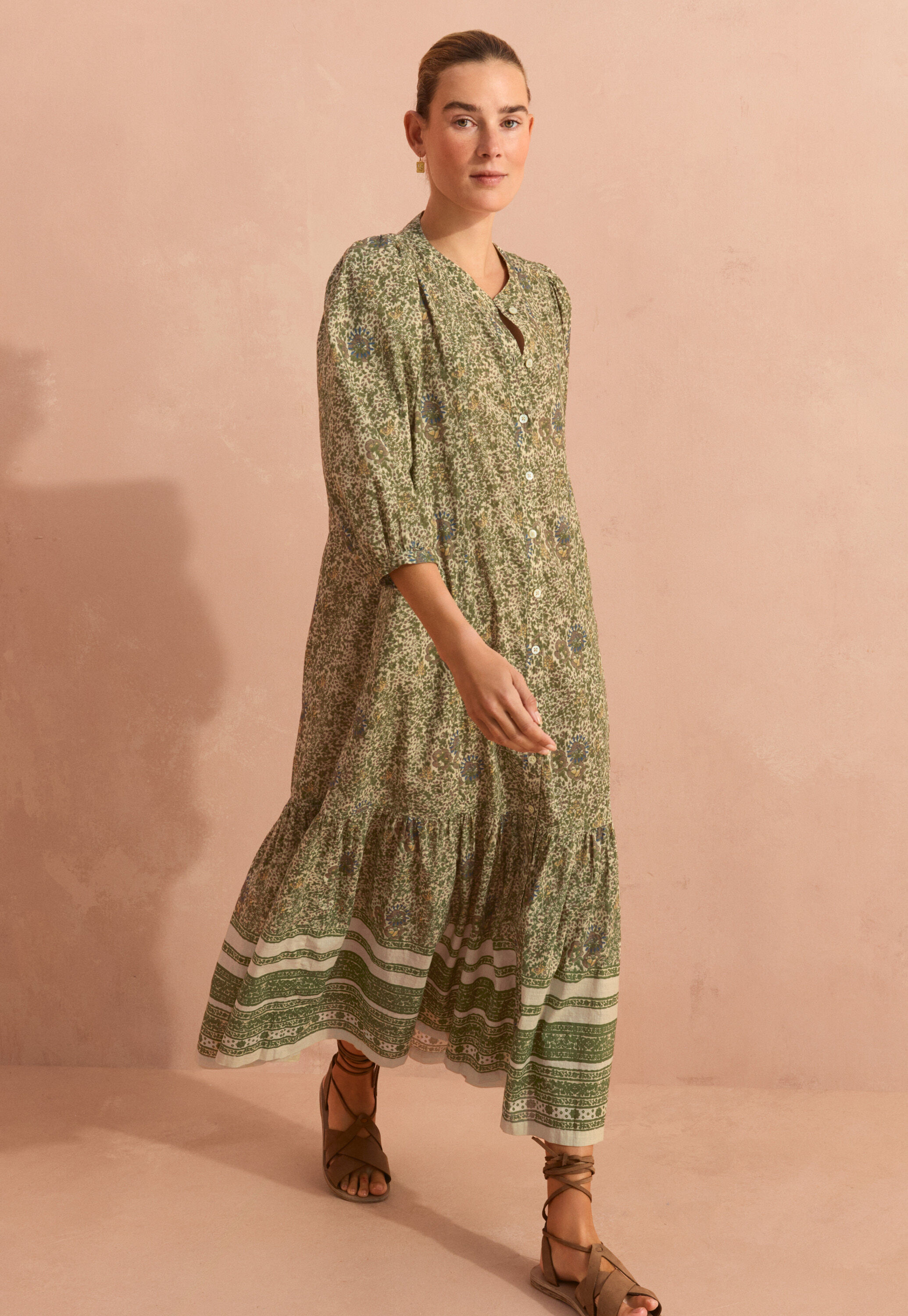 Boho border-placement dress