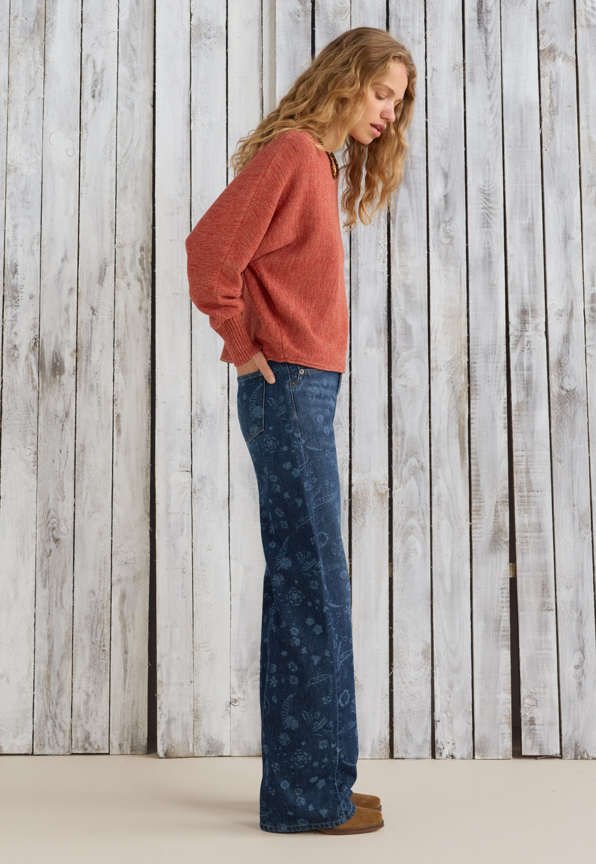 Moss-stitch sweater, Soft red, large