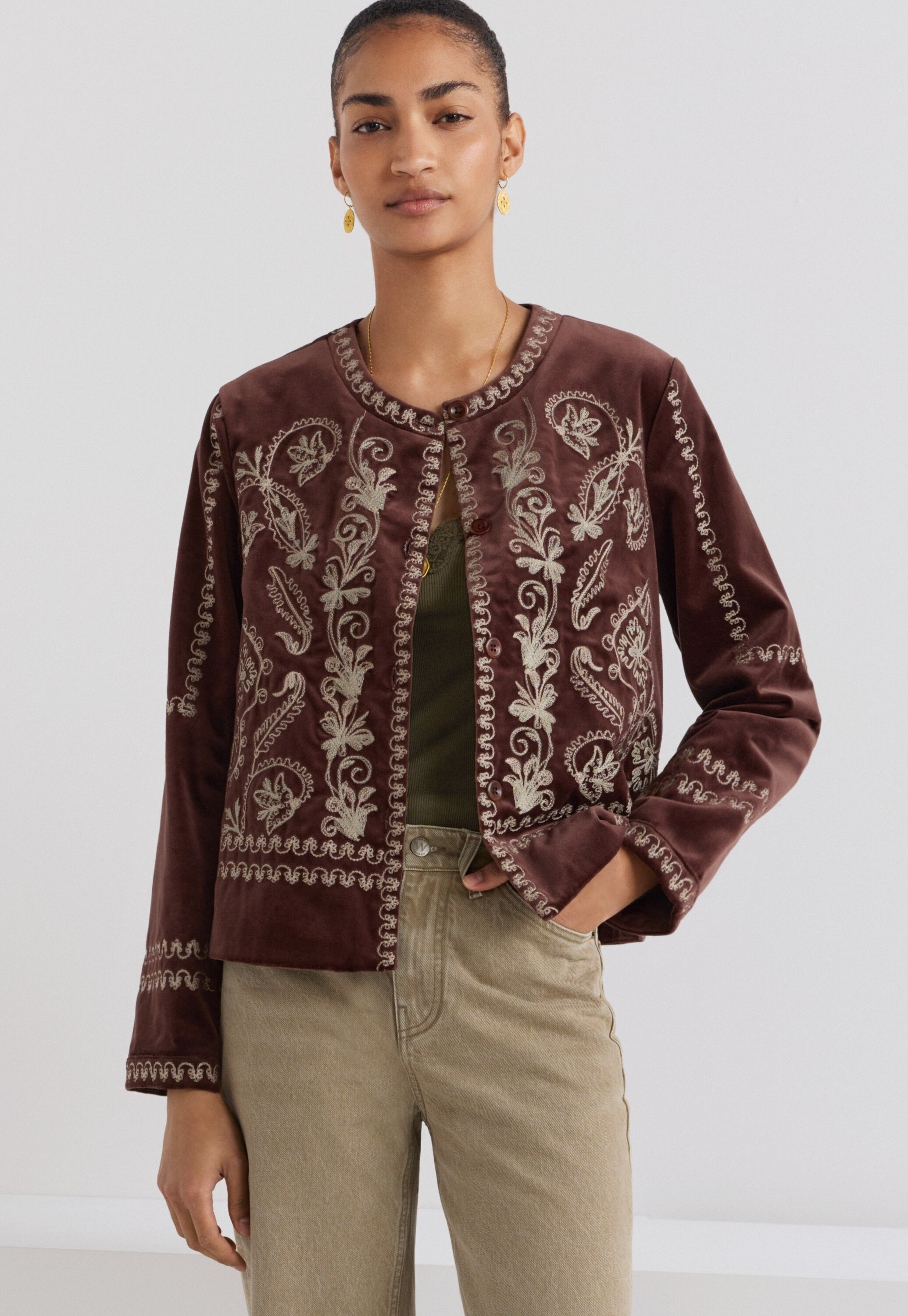 Embroidered velvet jacket