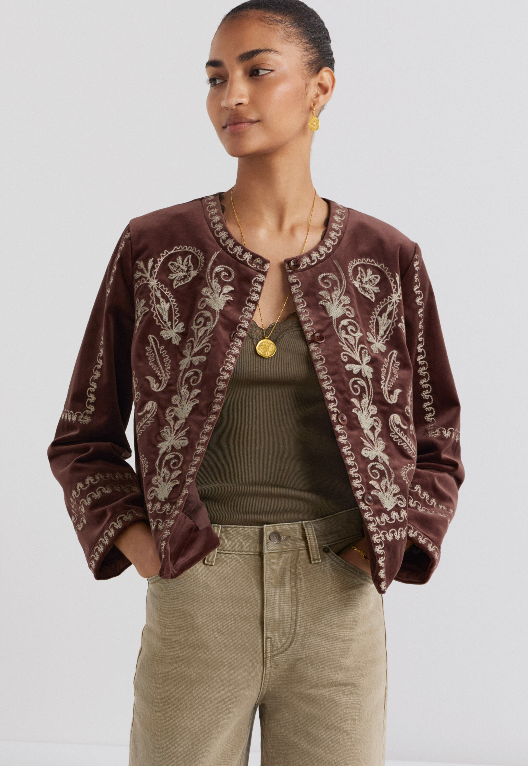 Embroidered velvet jacket, Port, large