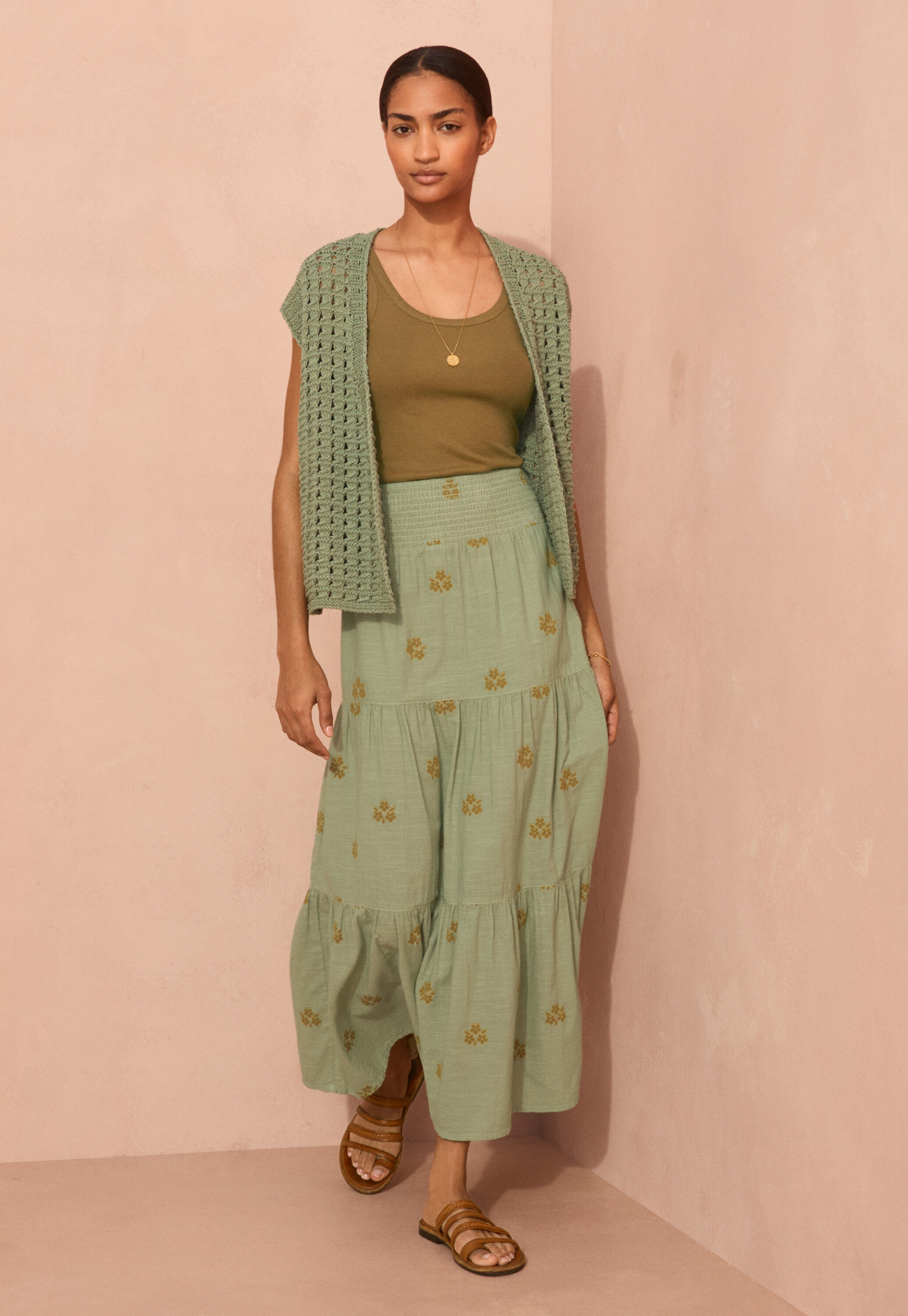 Crochet-stitch waistcoat, Soft sage, large