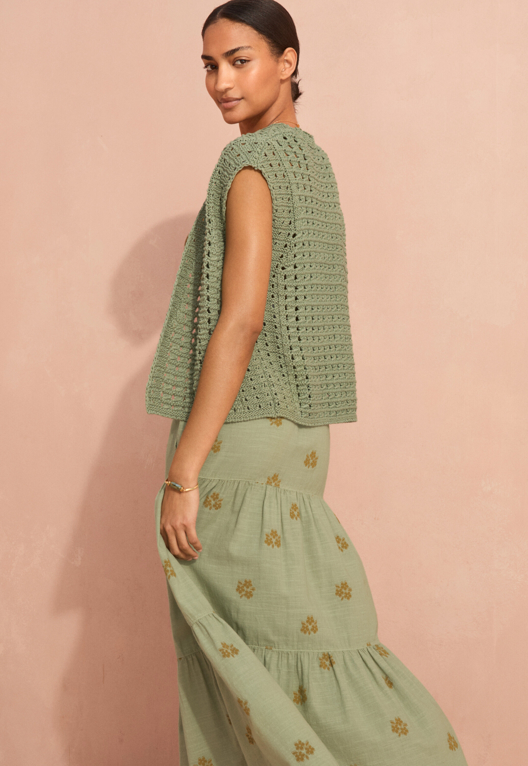 Tiered daisy jacquard skirt