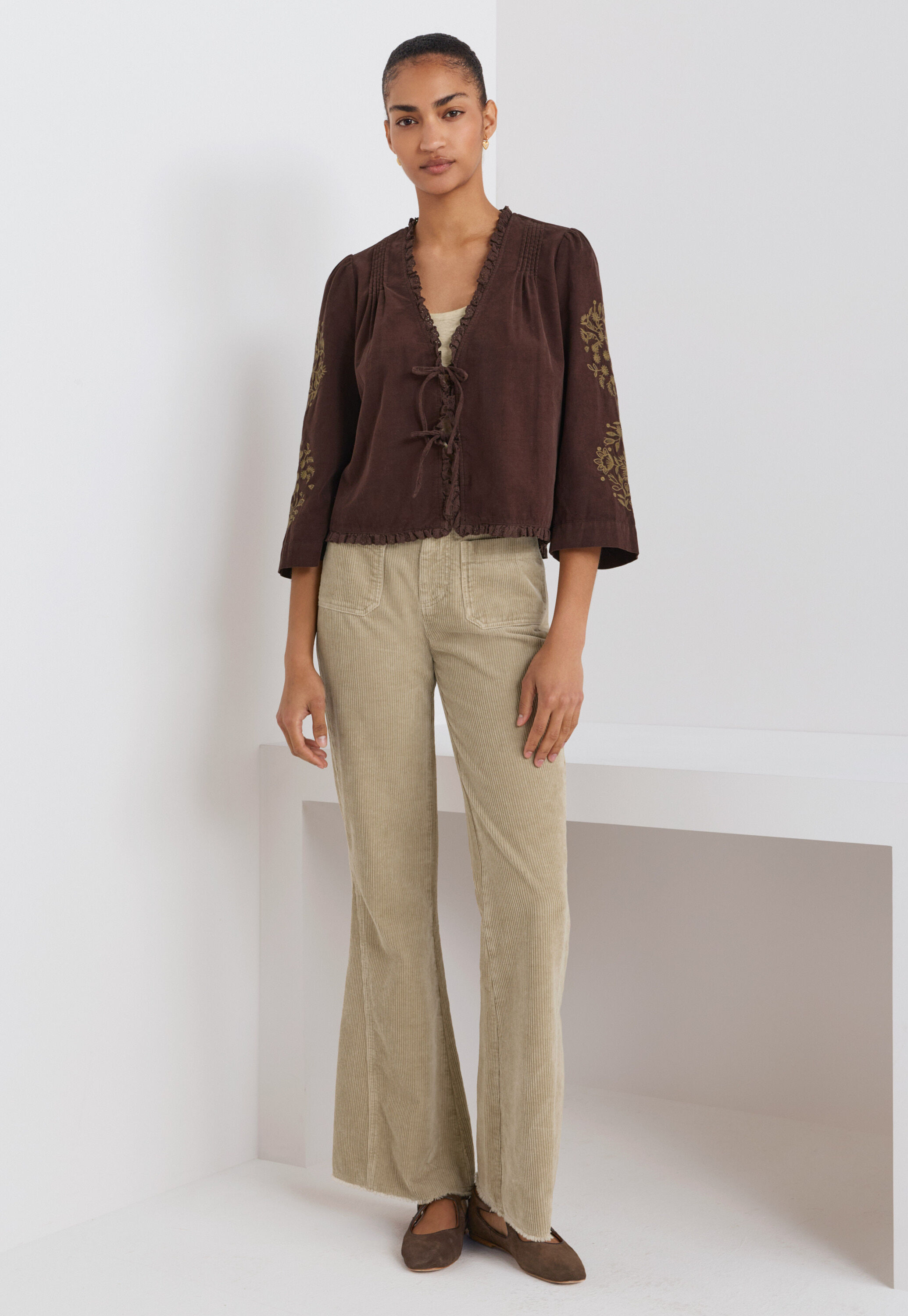 Tie-front cord top, Espresso, large