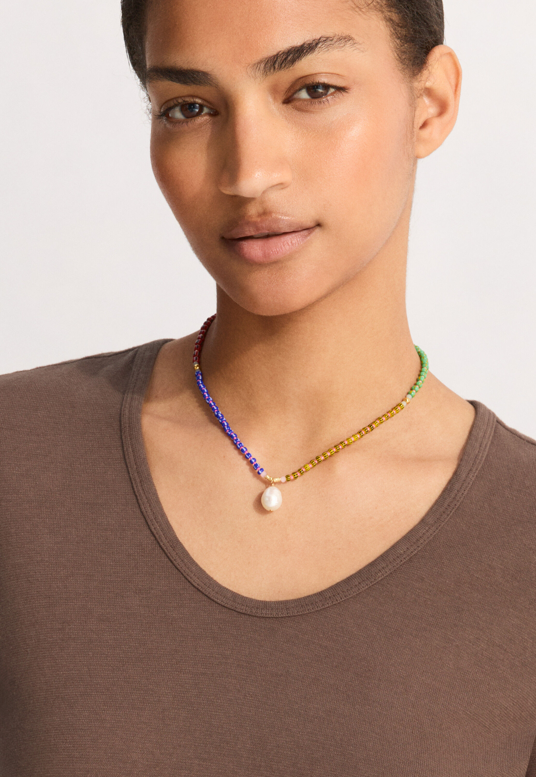 Beaded necklace, Stripe multi, large