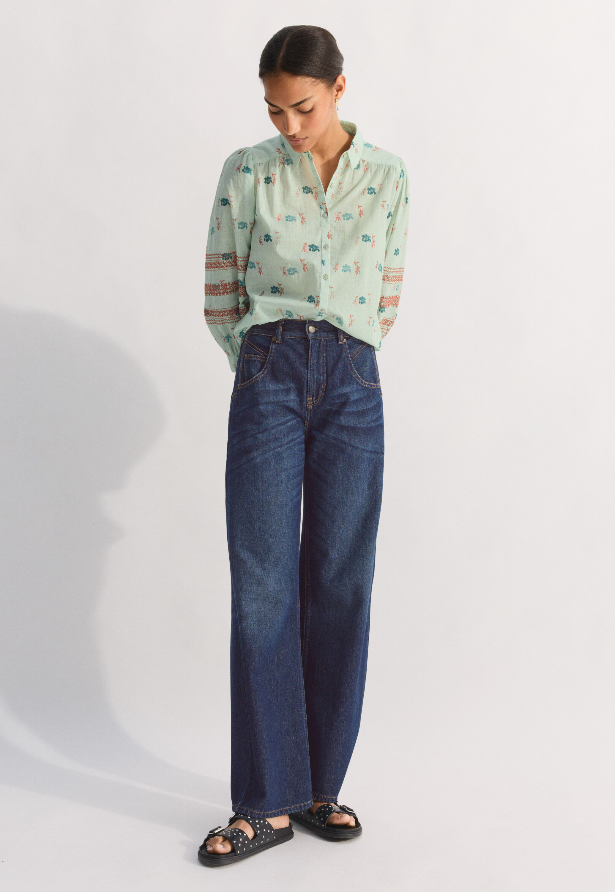 Embroidered printed blouse, Ice green, large