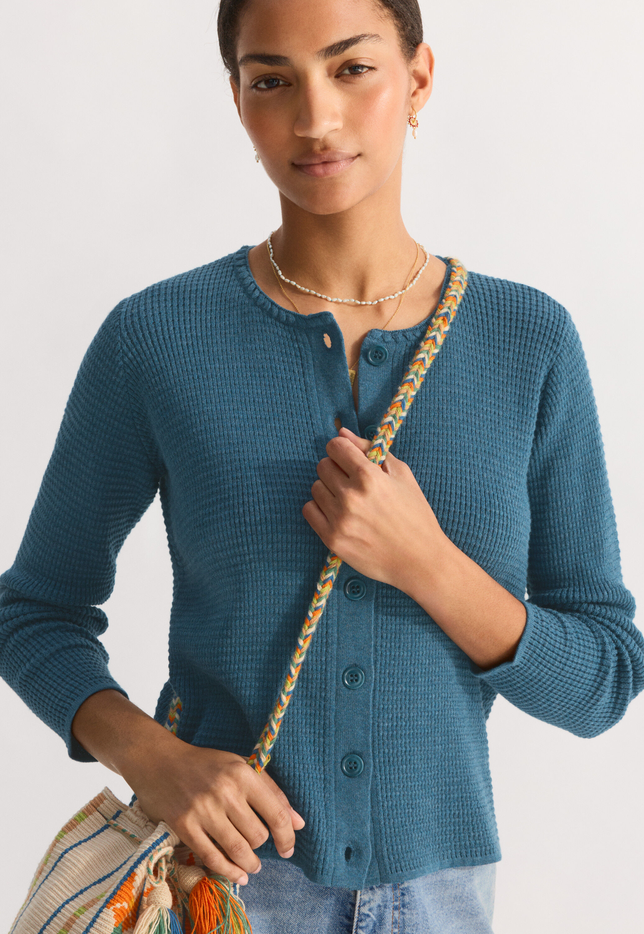 Waffle-stitch cardigan