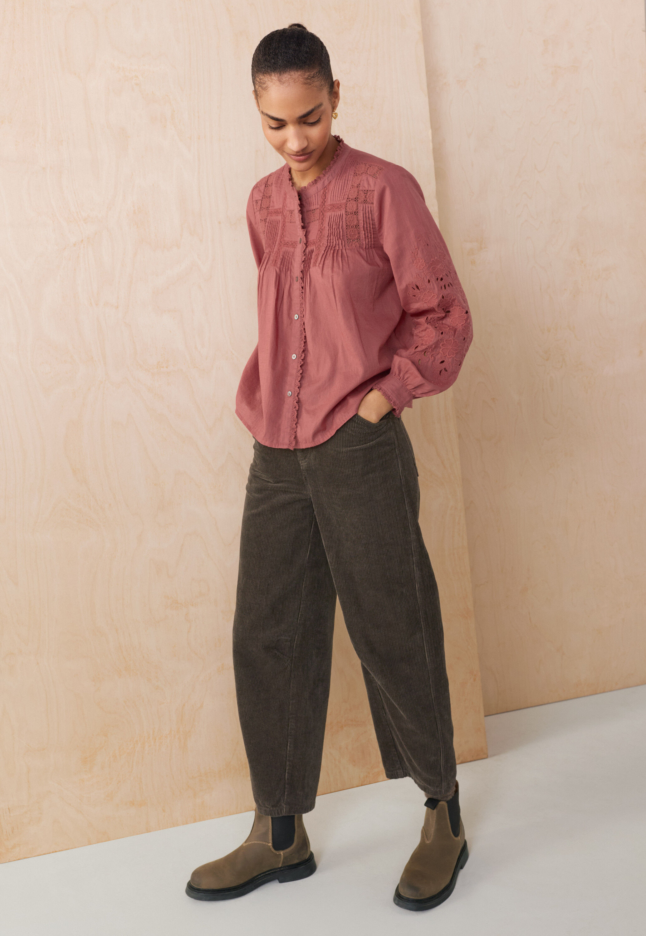Lace pintuck blouse, Pink raspberry, large